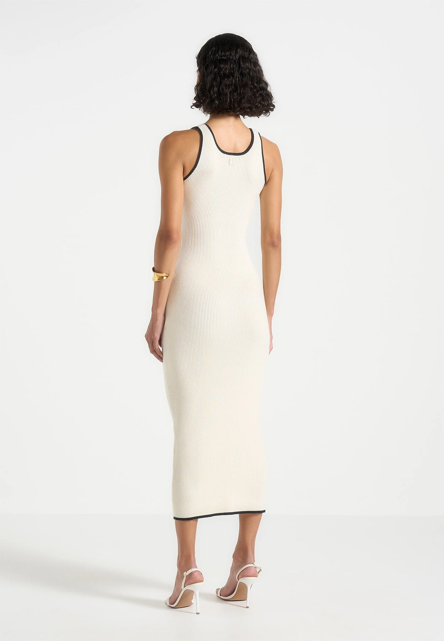 Daphne - Rib Knit Contrast Midi Dress - Cream/Black - Image 4