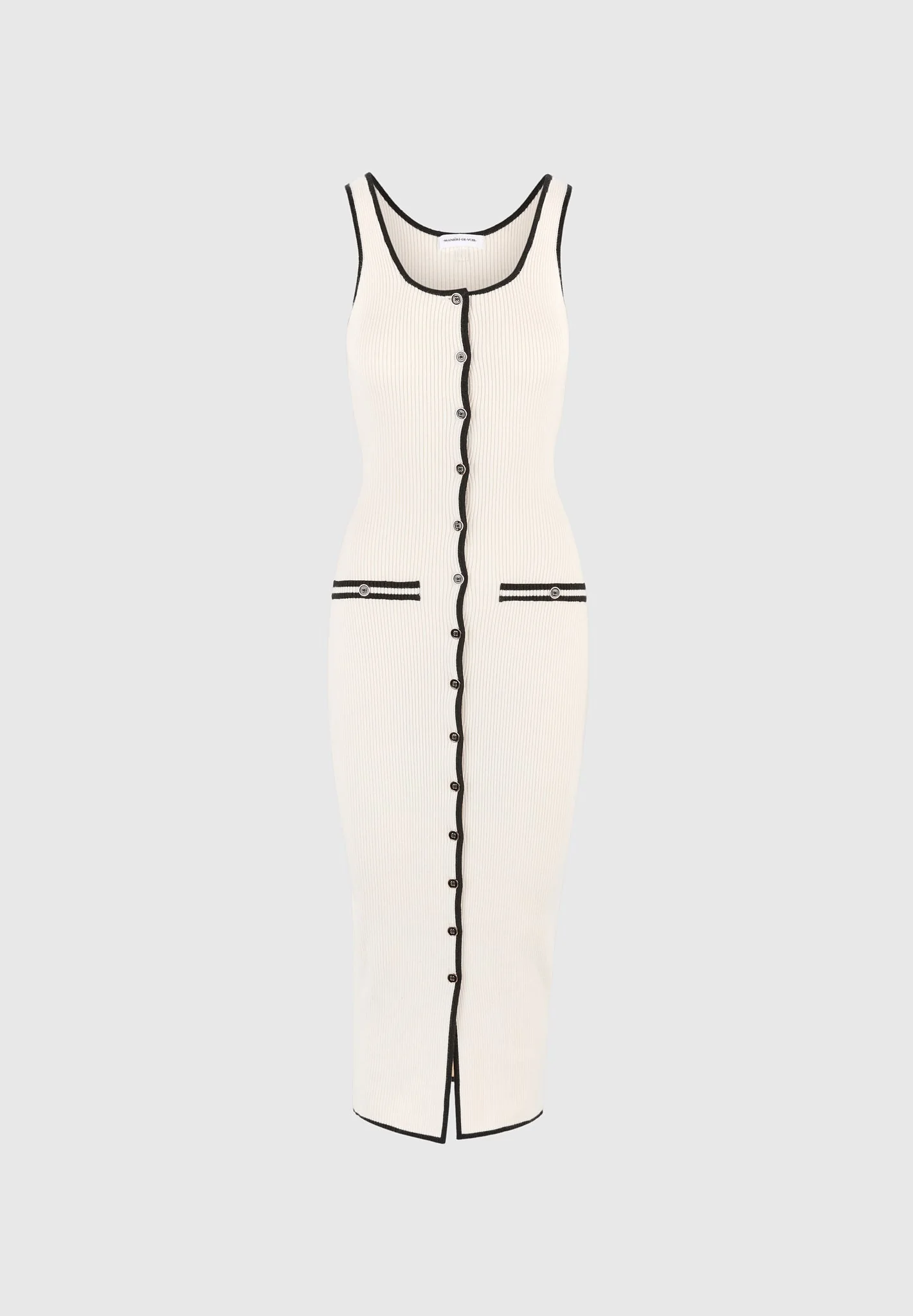Daphne - Rib Knit Contrast Midi Dress - Cream/Black - Image 6
