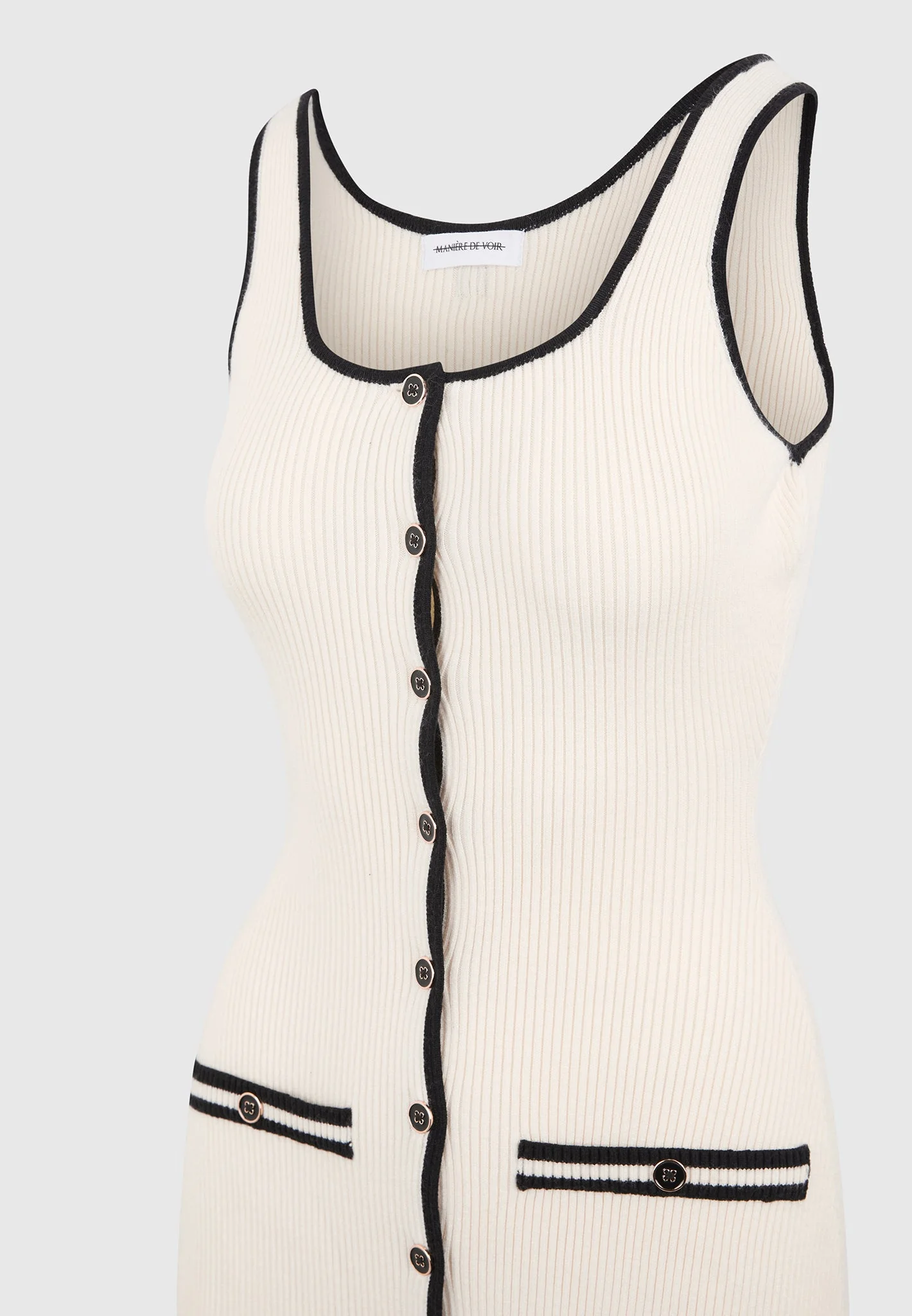 Daphne - Rib Knit Contrast Midi Dress - Cream/Black - Image 7