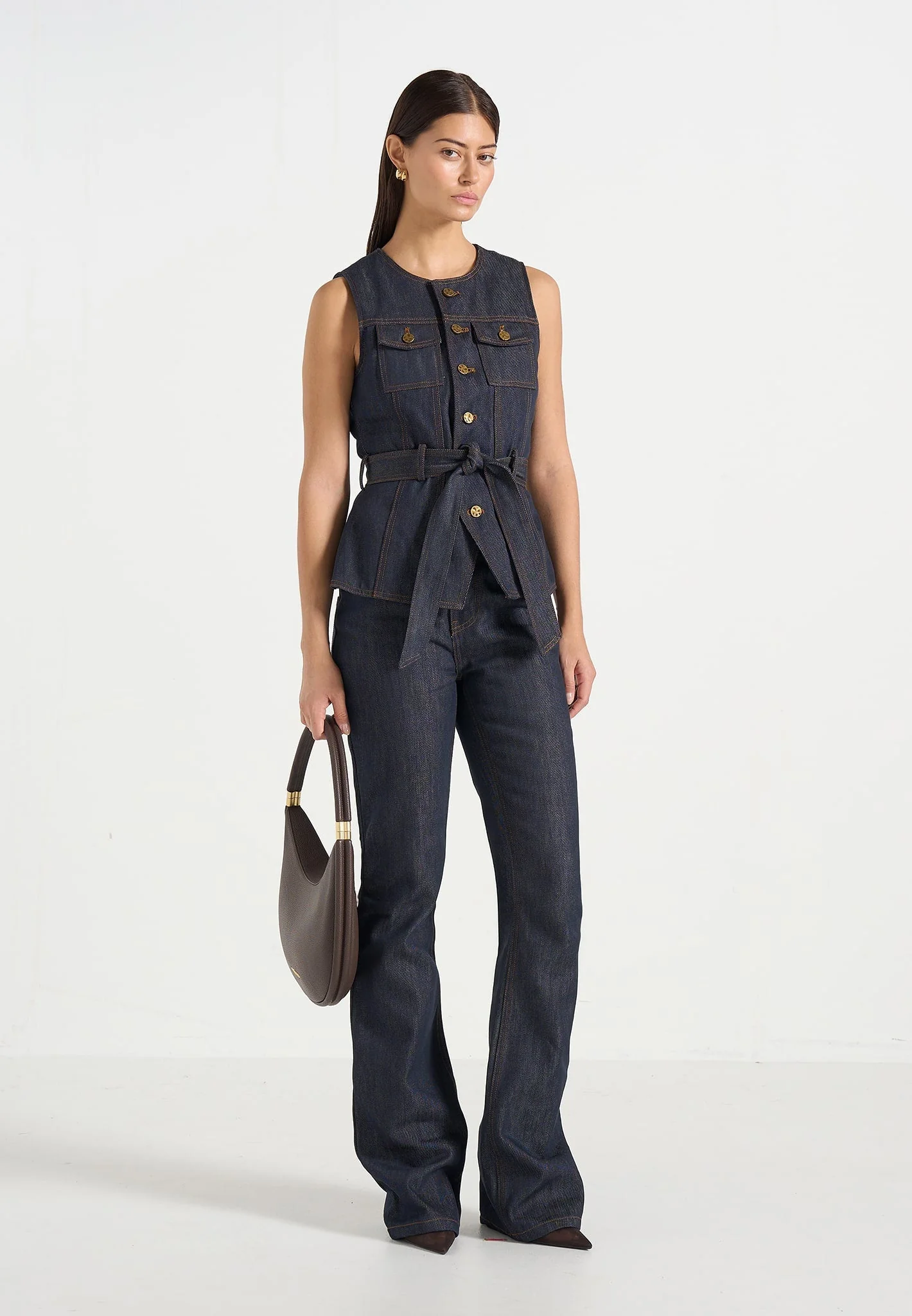 Darcy - Crew Neck Denim Waistcoat - Polished Indigo - Image 2