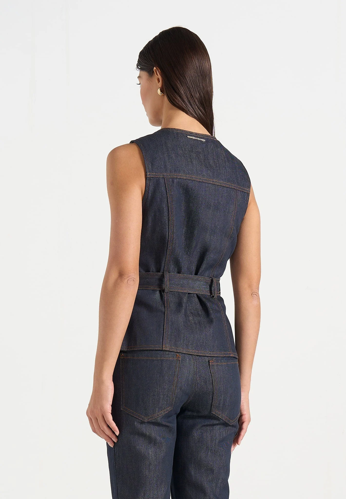 Darcy - Crew Neck Denim Waistcoat - Polished Indigo - Image 4