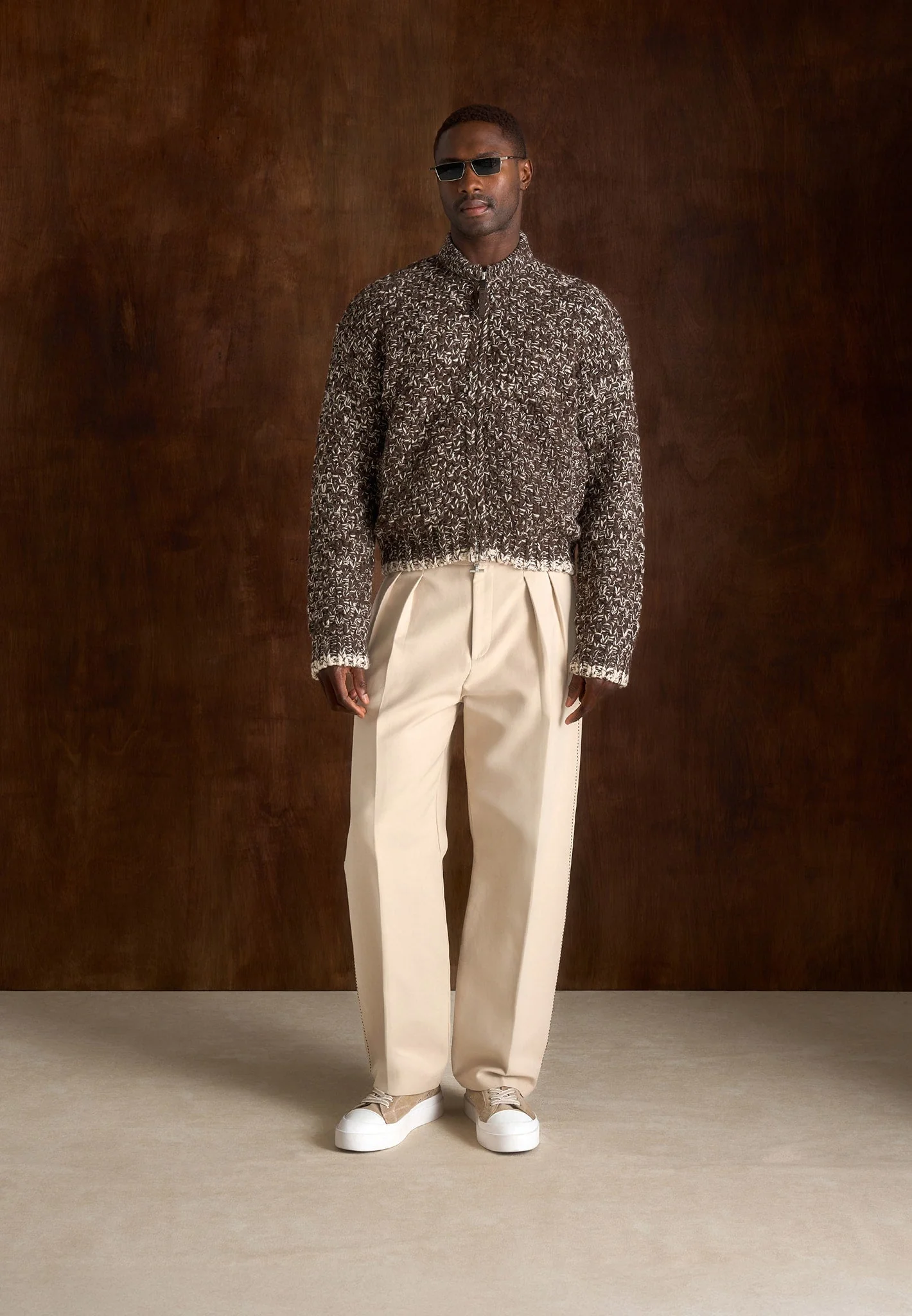 Darel - Speckled Knit Bomber Jacket - Brown