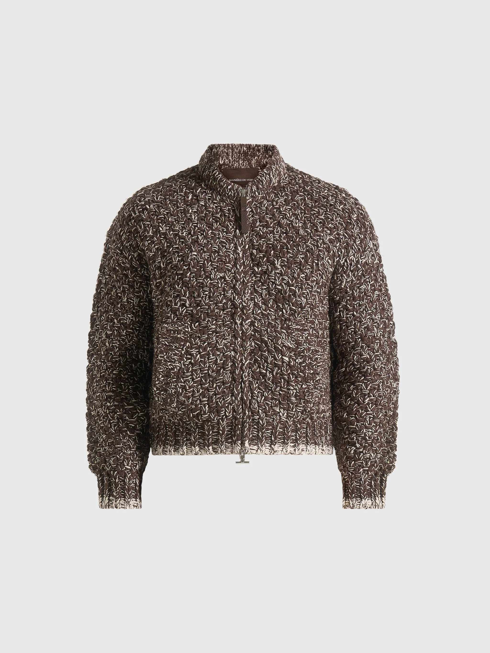 Darel - Speckled Knit Bomber Jacket - Brown - Image 8