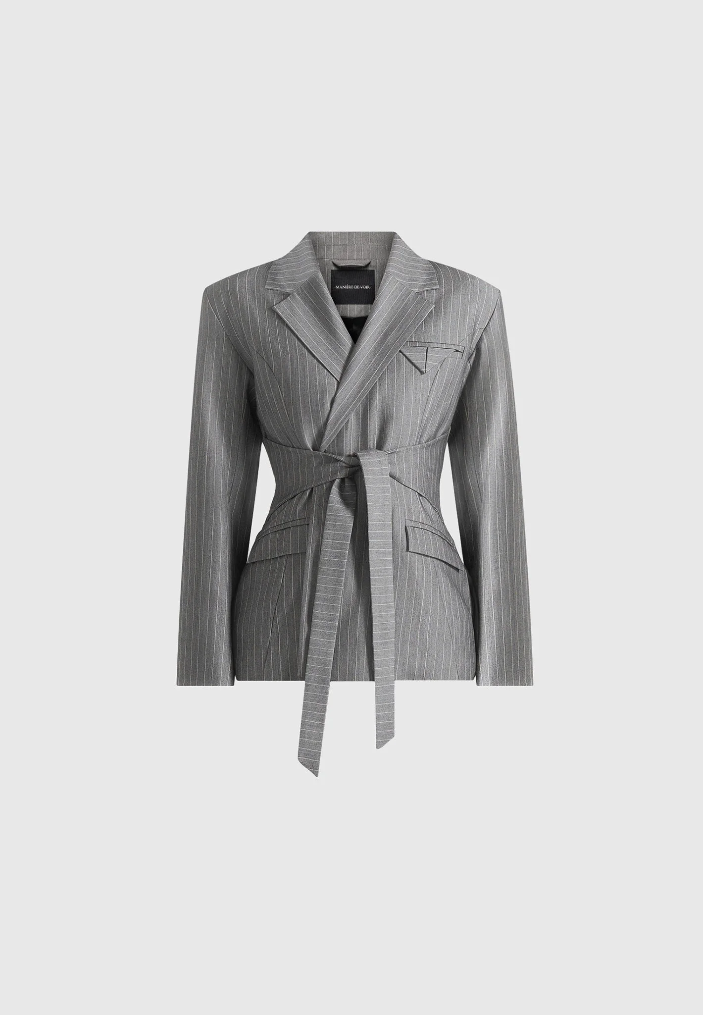 Delphine - Pinstripe Wrap Tie Blazer - Grey - Image 4