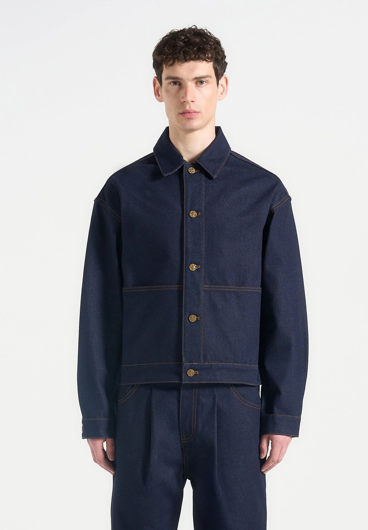 Damien - Denim Jacket with Back Pleat - Indigo - Image 3