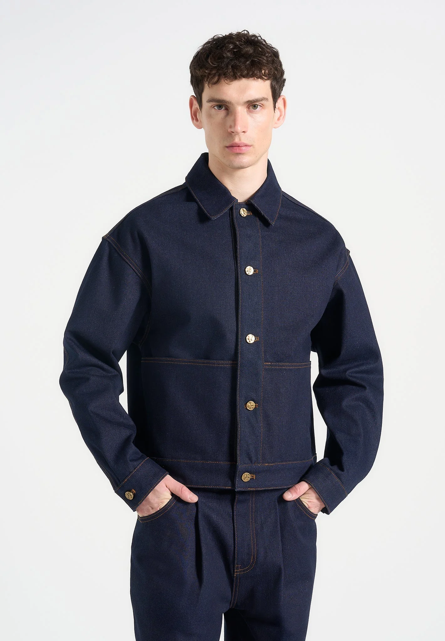 Damien - Denim Jacket with Back Pleat - Indigo - Image 4