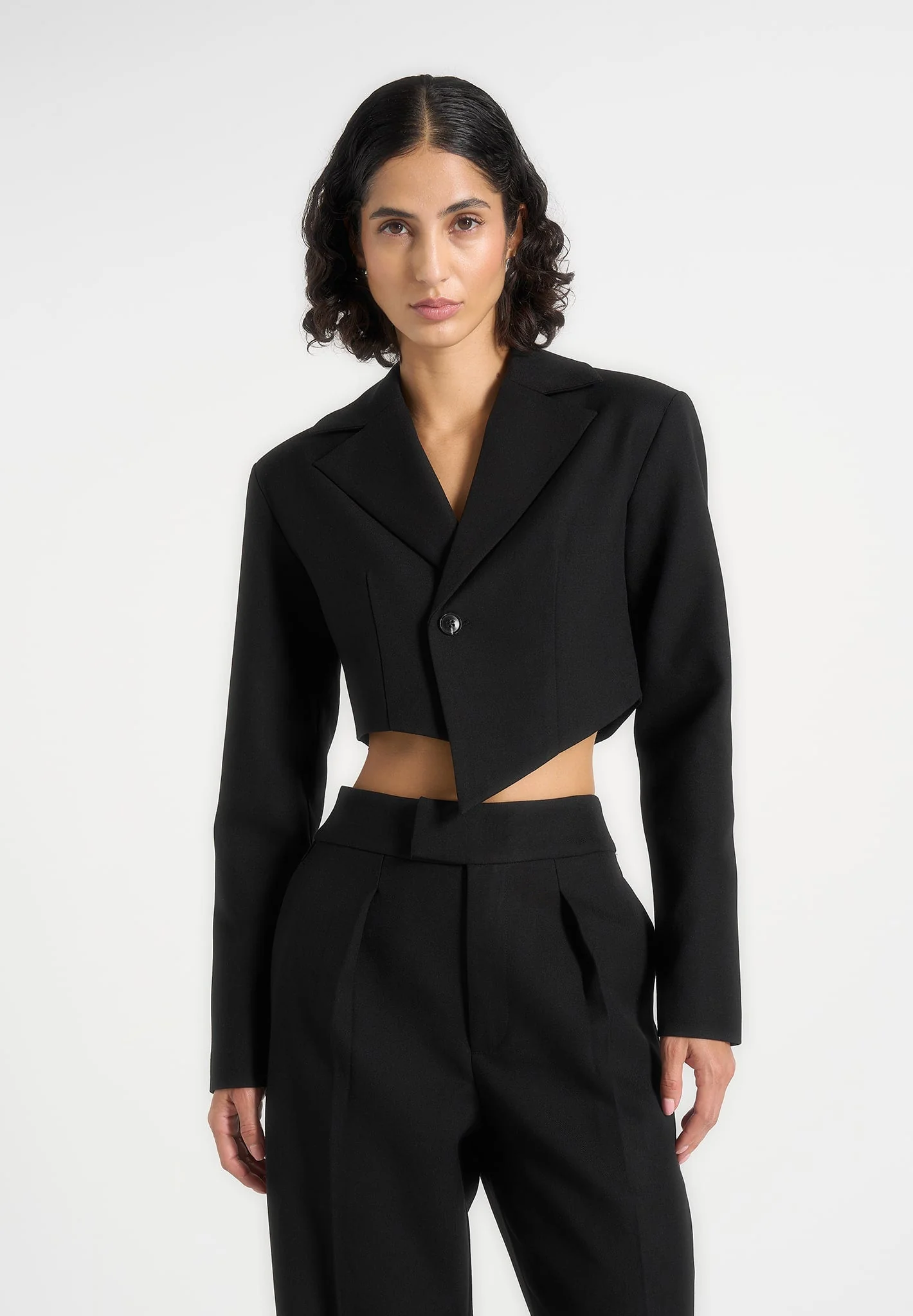 Dina - Asymmetric Cropped Blazer - Black - Image 2