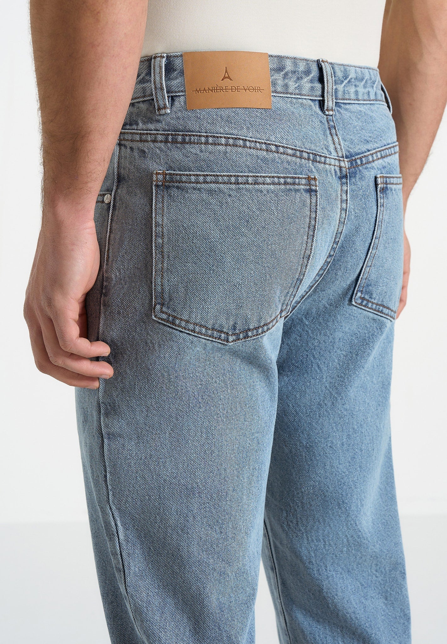DN001 - Tapered Fit Denim Jeans - Mid Blue - Image 3