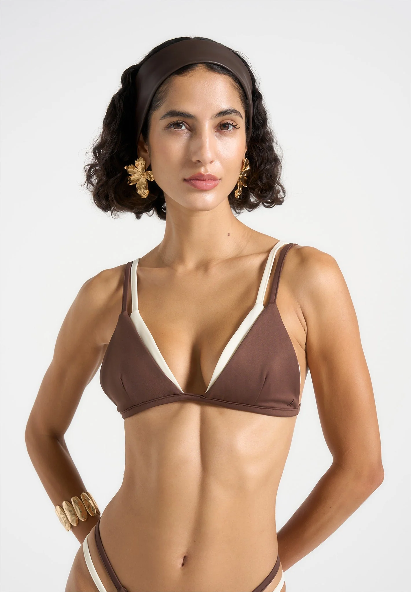Lydie - Double Layer Bikini Top - Brown/Cream - Image 3