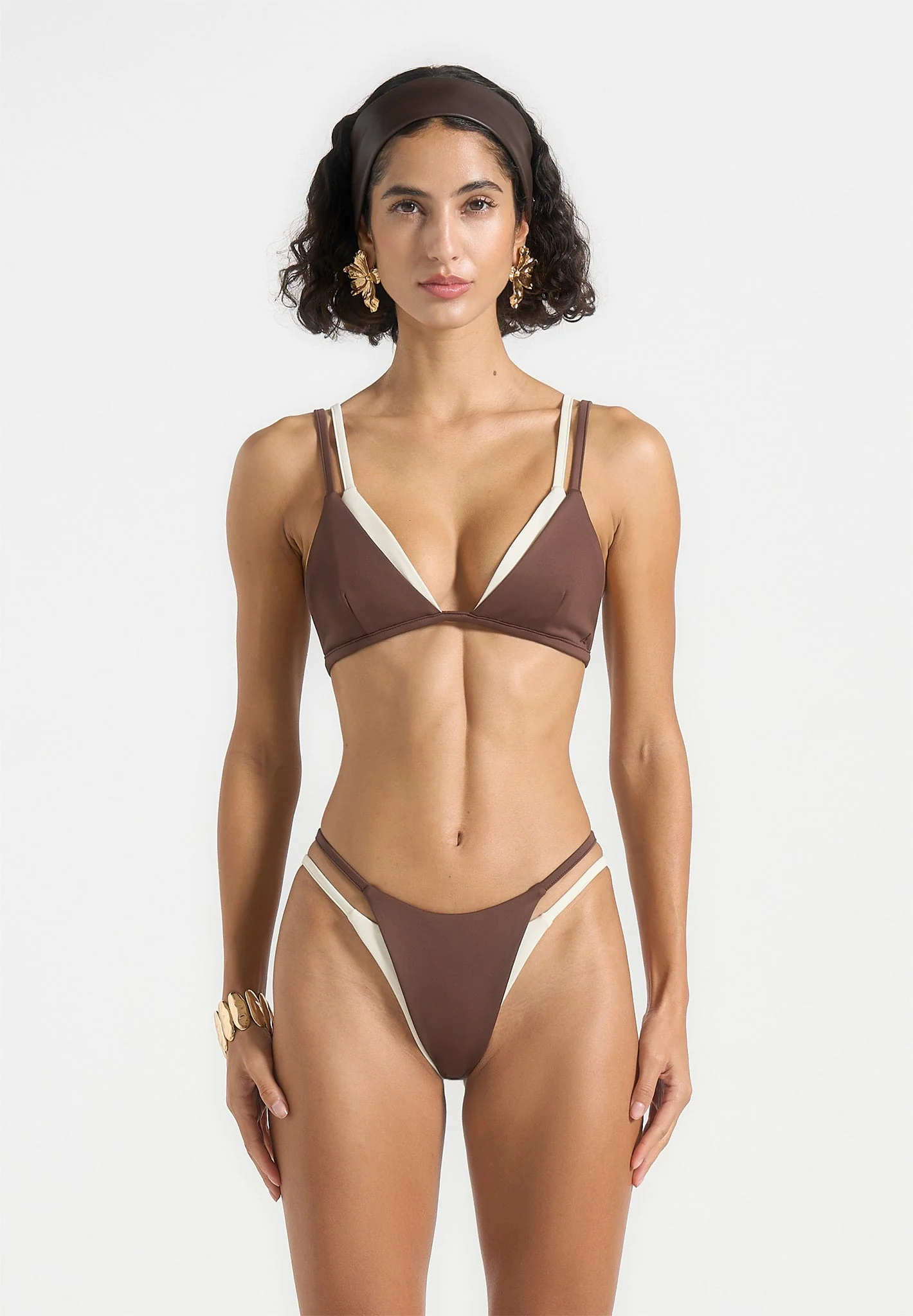 Lydie - Double Layer Bikini Top - Brown/Cream - Image 5