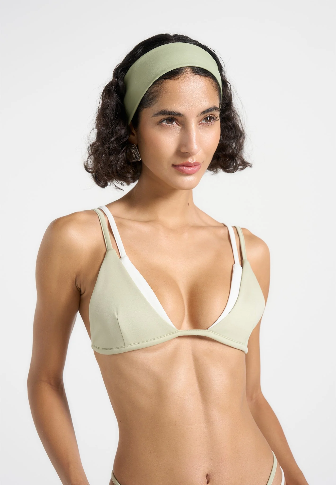 Lydie - Double Layer Bikini Top - Sage/White - Image 3