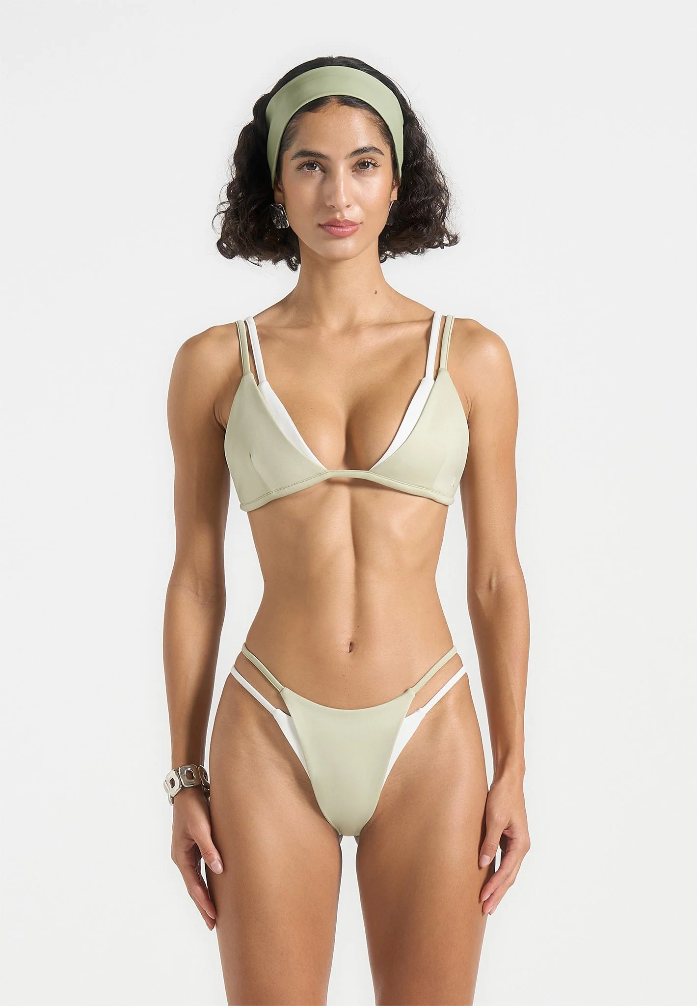 Lydie - Double Layer Bikini Top - Sage/White - Image 5