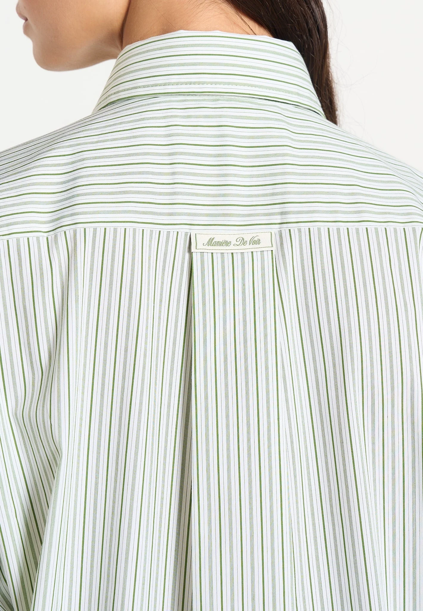 Dylan - Unisex Pinstripe Long Sleeve Shirt With Detachable Tie - Sage - Image 5