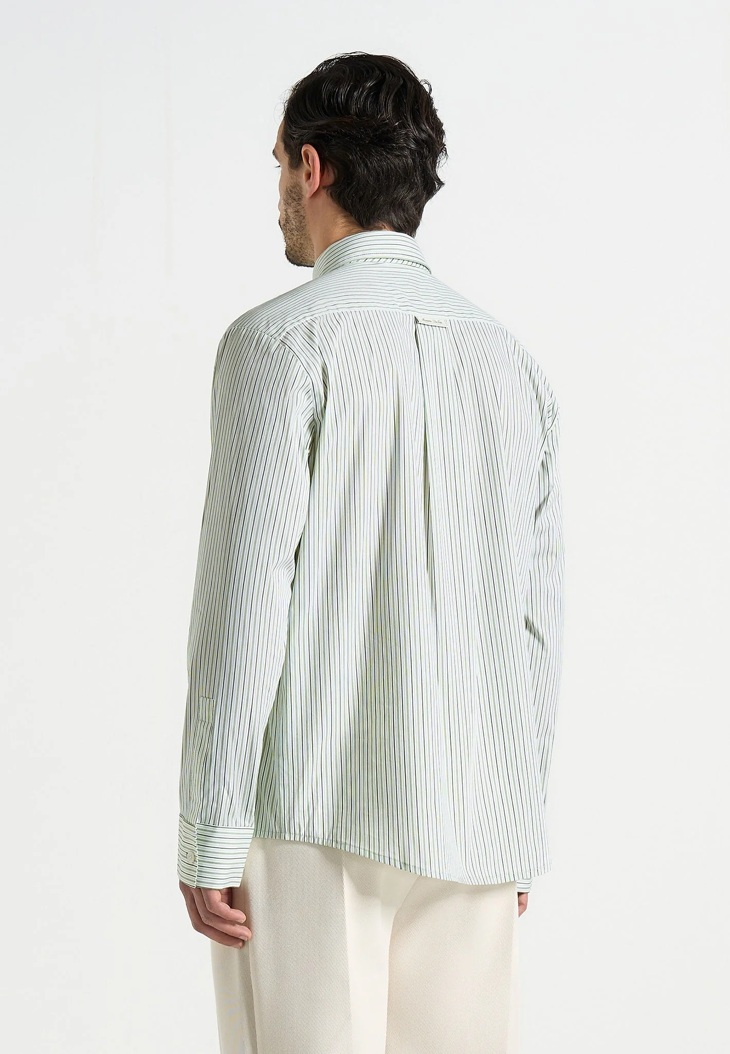 Dylan - Unisex Pinstripe Long Sleeve Shirt With Detachable Tie - Sage - Image 6