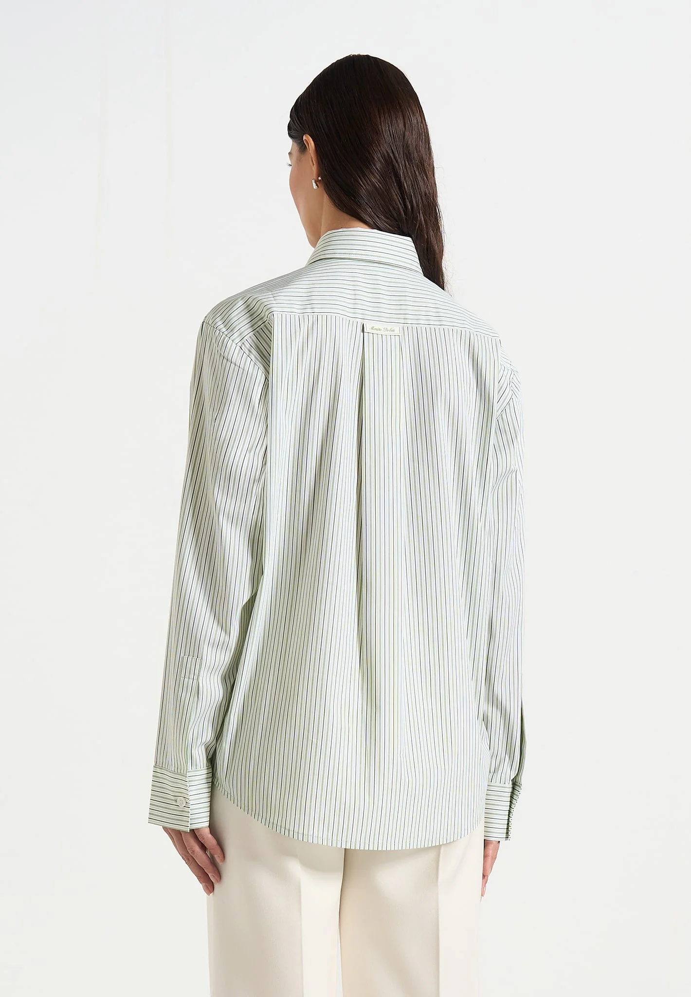 Dylan - Unisex Pinstripe Long Sleeve Shirt With Detachable Tie - Sage - Image 7