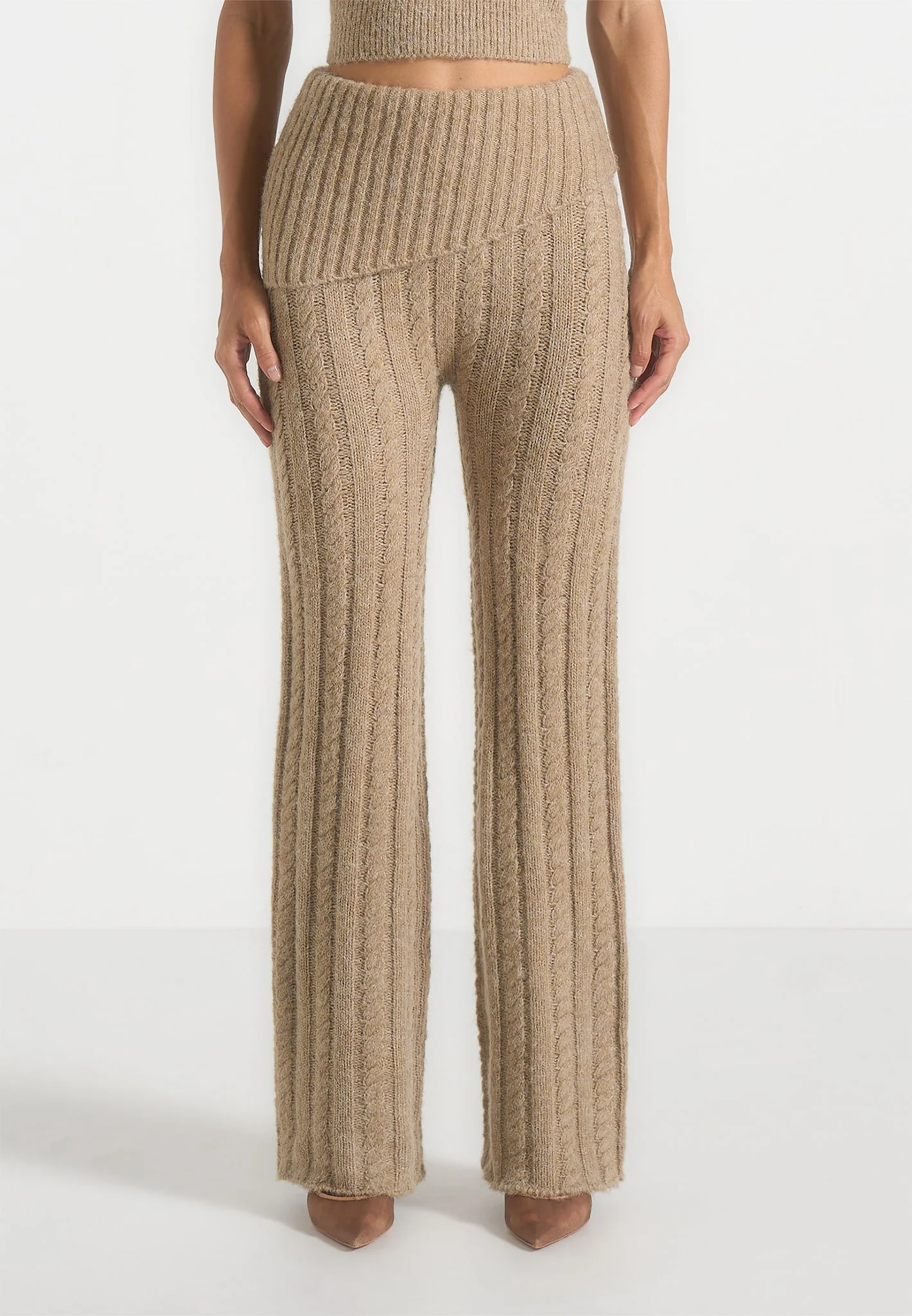 Elvy - Cable Knit Foldover Fit & Flare Bottoms - Taupe - Image 4