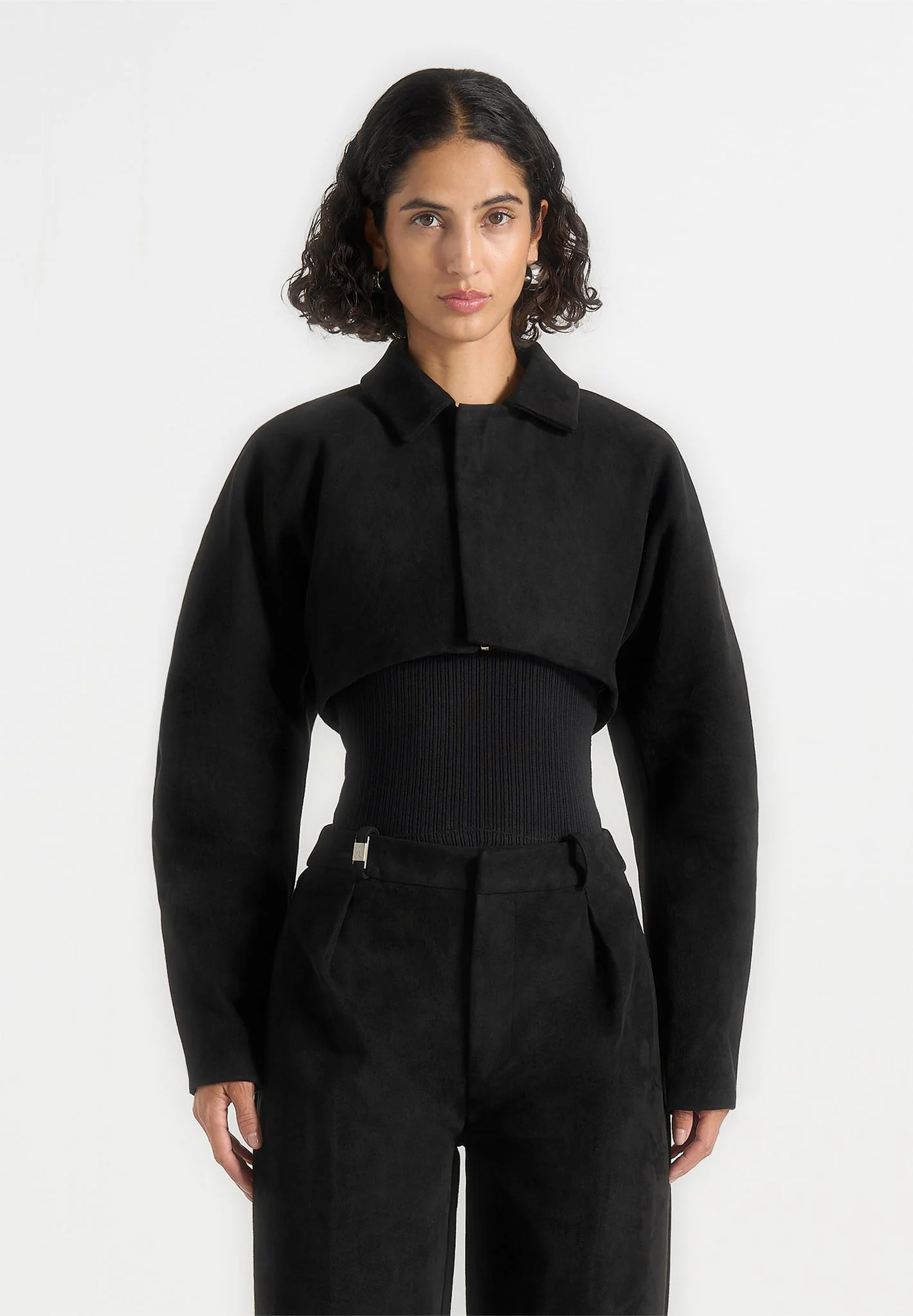 Elya - Suede Super Cropped Jacket - Black - Image 3