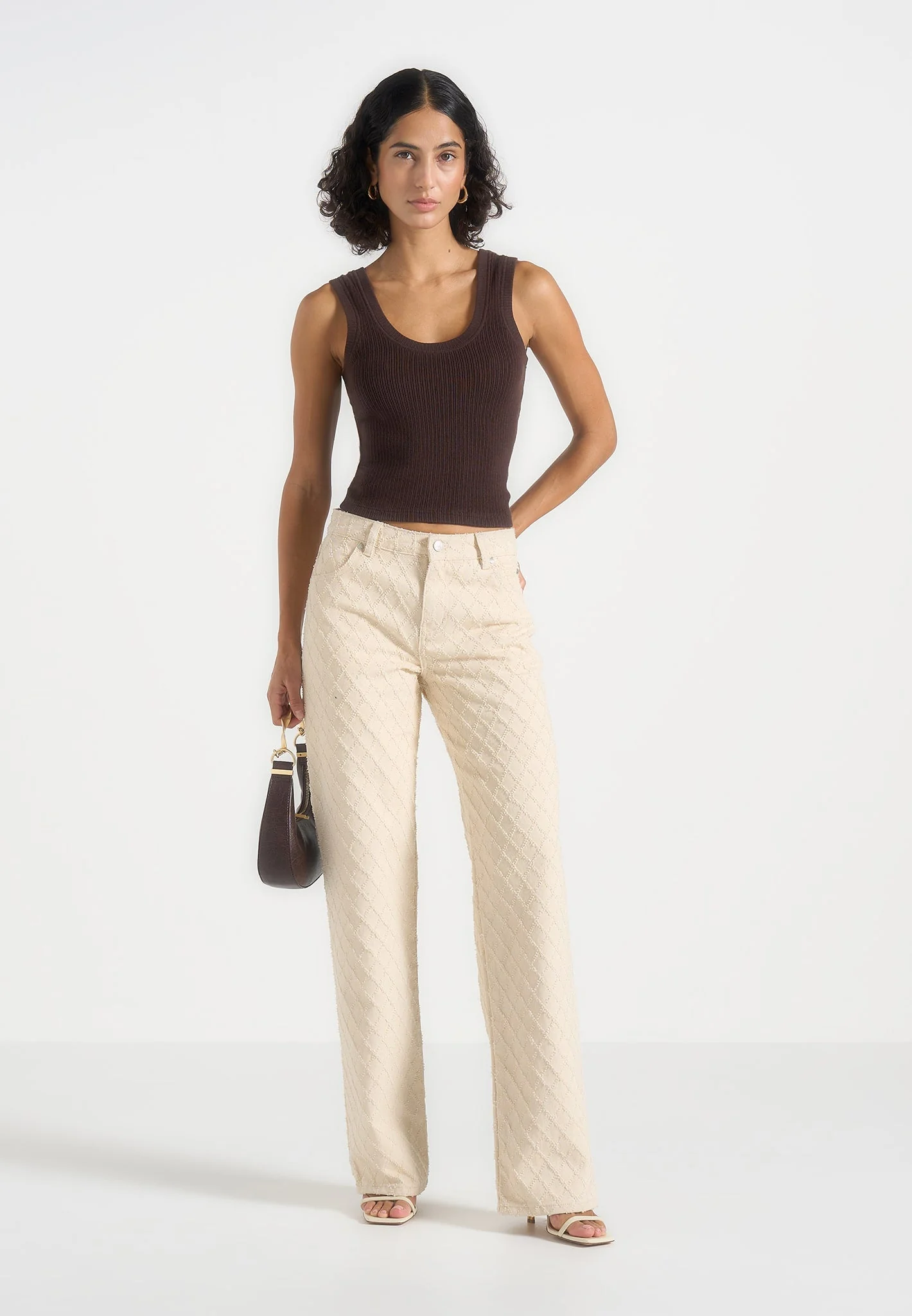 Elyssa - Diamond Stitch Denim Jeans - Cream - Image 2