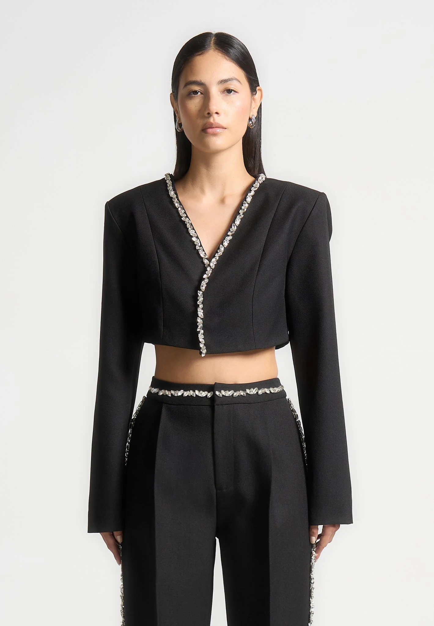 Embellished Cropped Blazer - Black - Image 3