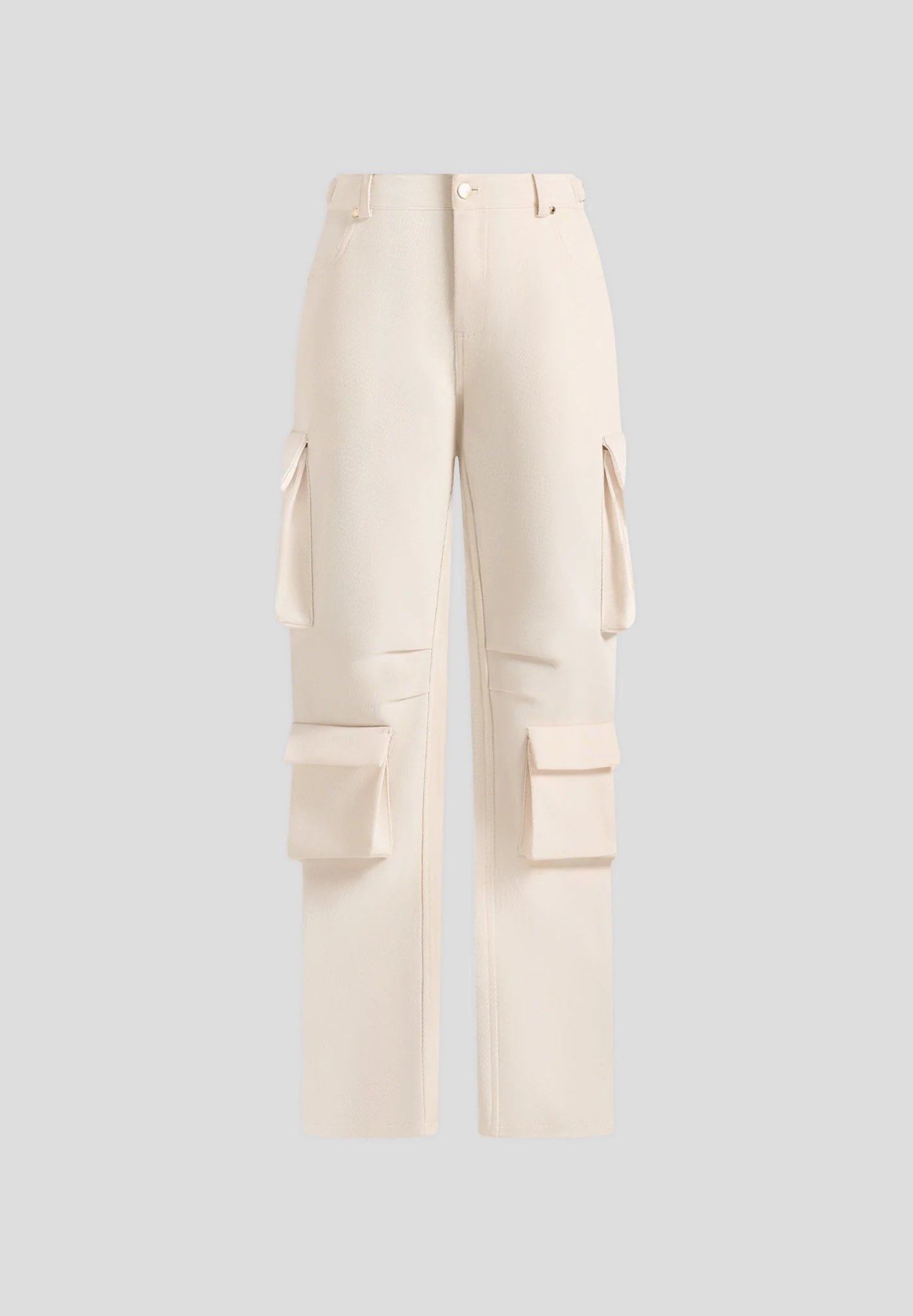 Emilie - High Waisted Twill Cargo Pants - Cream - Image 5