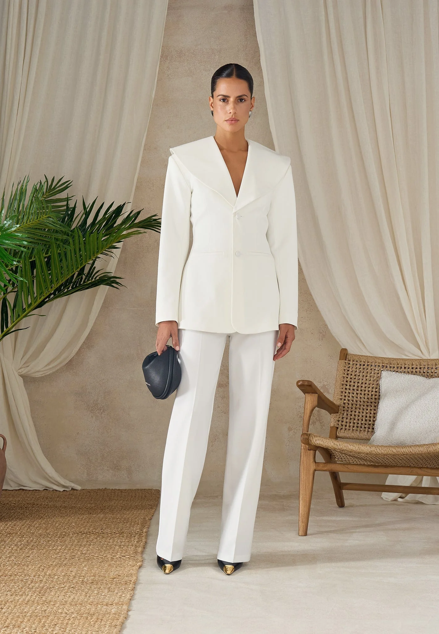 Emy - Shawl Hourglass Blazer - White - Image 3