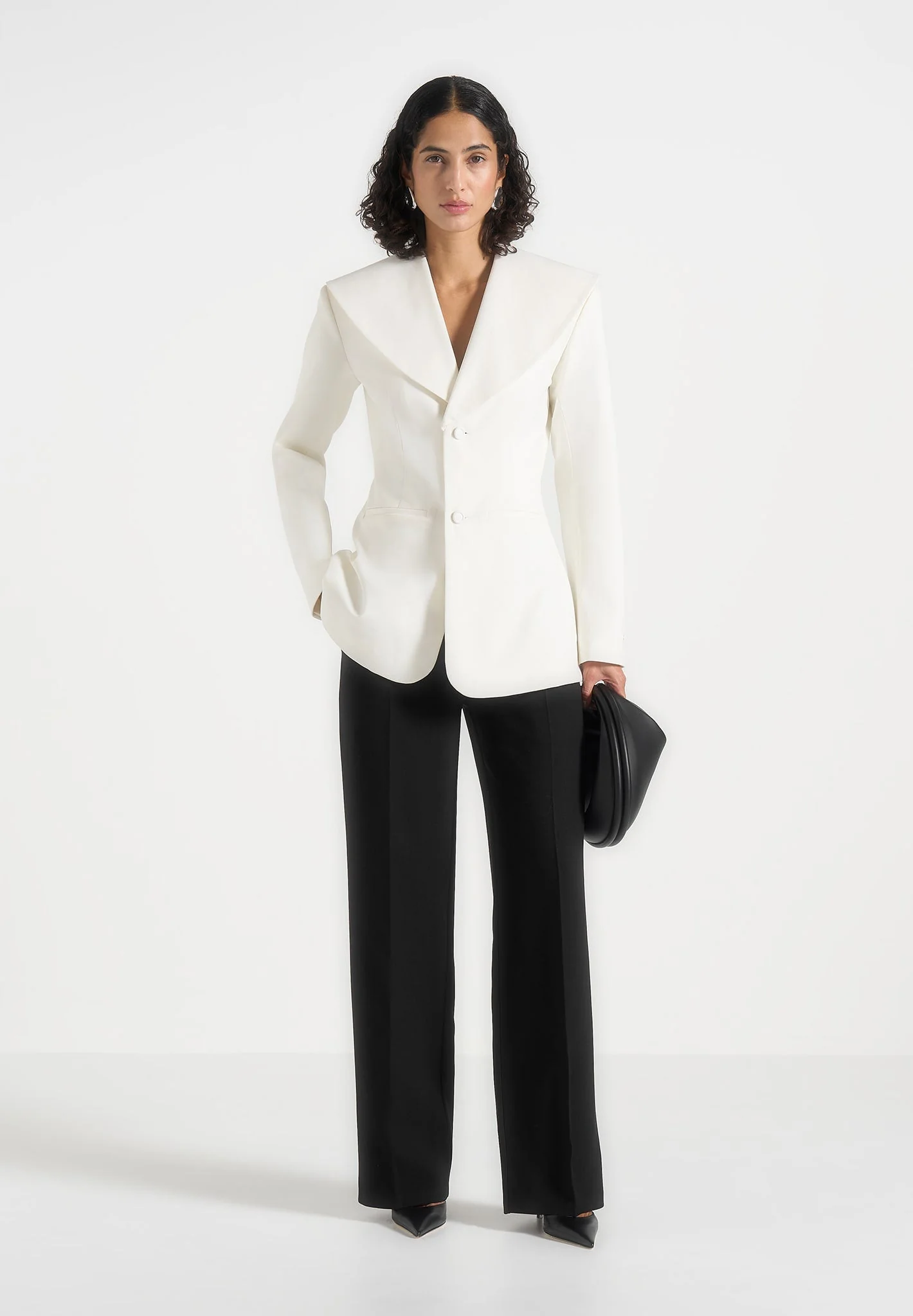 Emy - Shawl Hourglass Blazer - White - Image 4