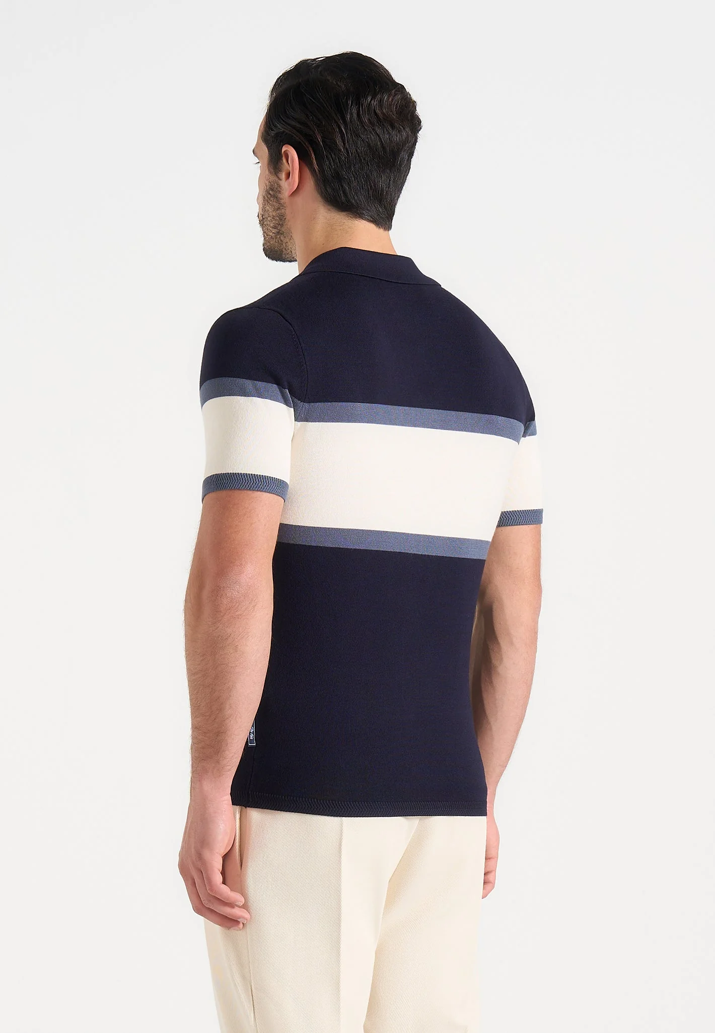Enzo - Colour Block Polo Top - Navy - Image 3