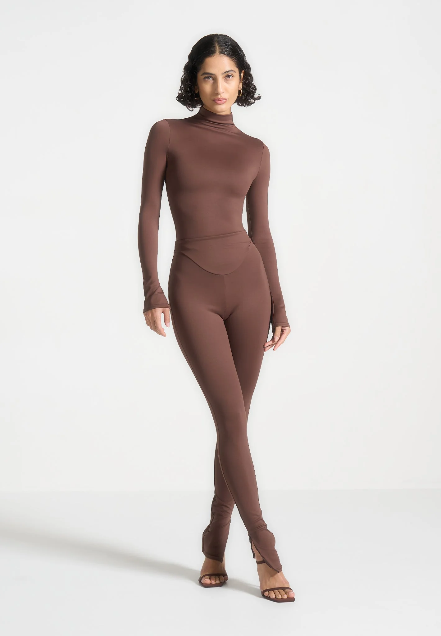 Alea - Mock Neck Long Sleeve Top - Brown - Image 2