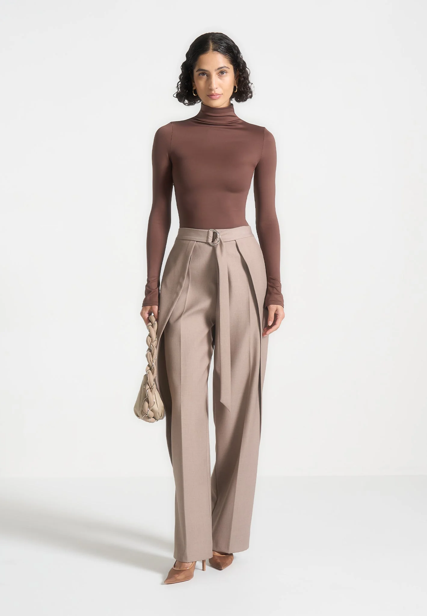 Alea - Mock Neck Long Sleeve Top - Brown - Image 4
