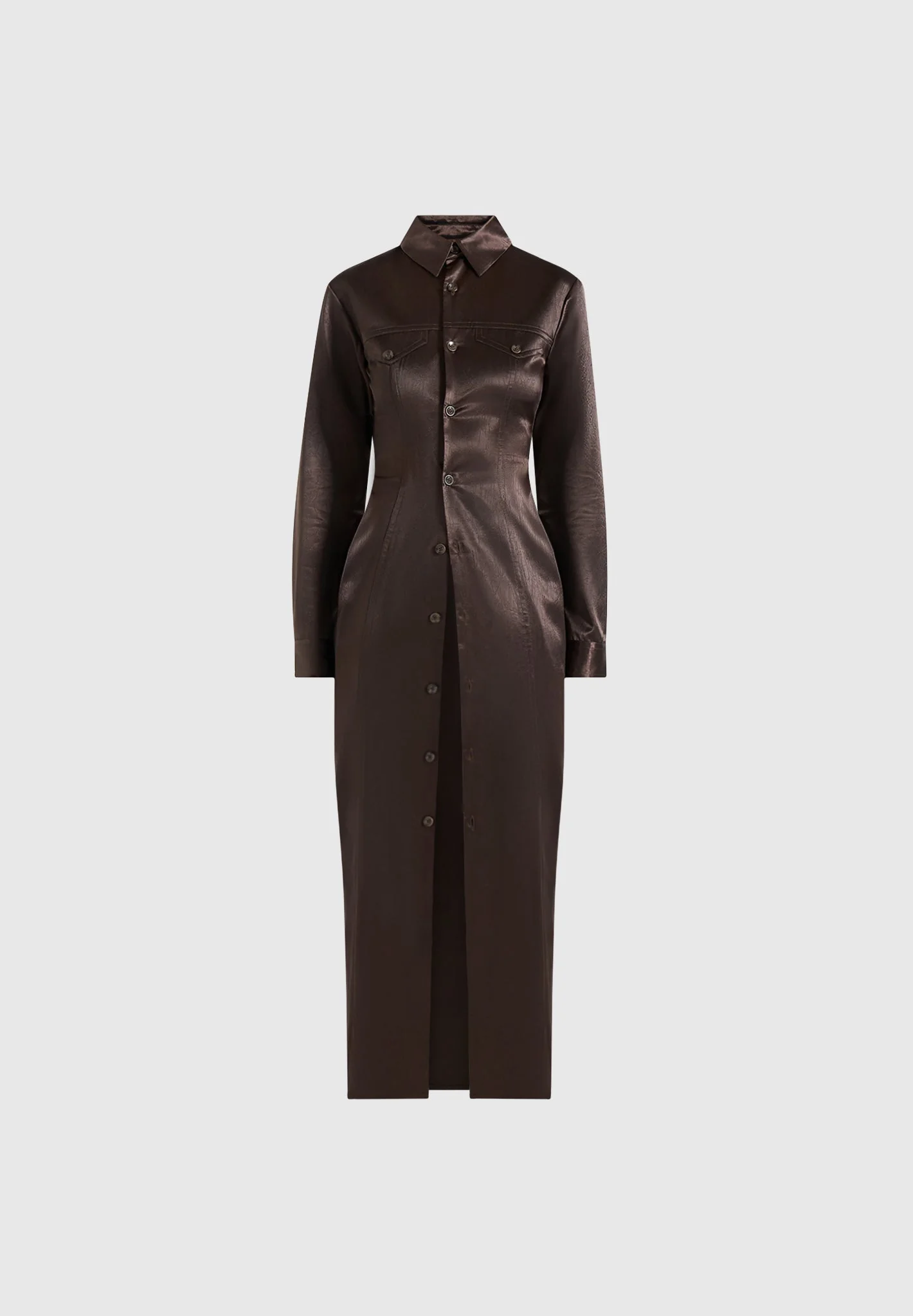 Etta - Crinkled Satin Midi Shirt Dress - Brown - Image 6