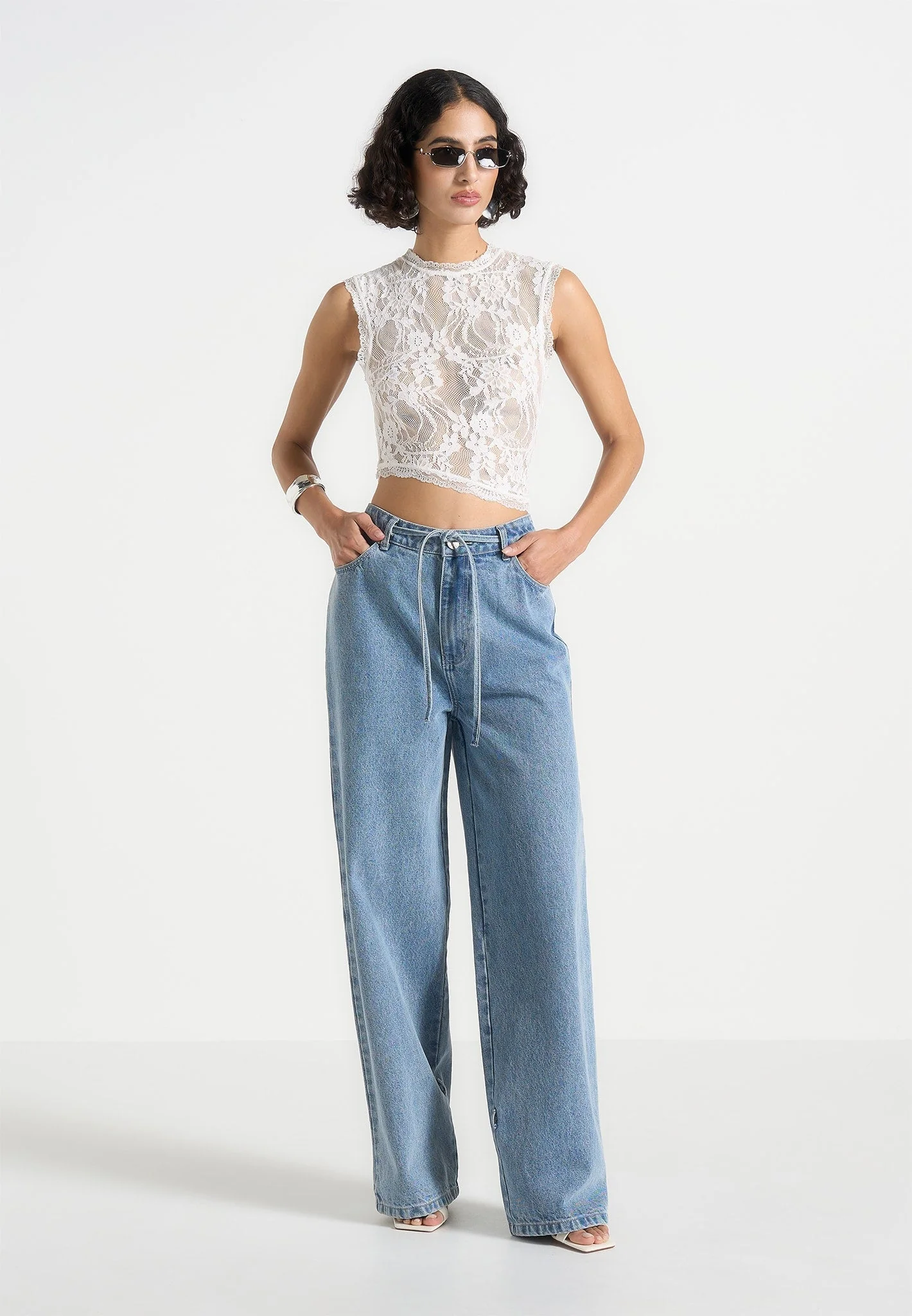 Eugenie - Lace Asymmetric Top - White - Image 2