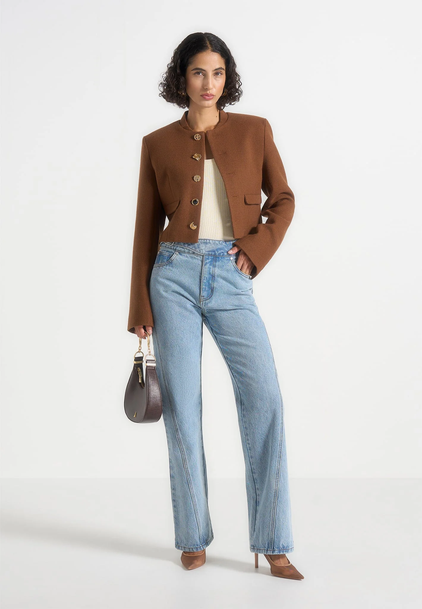 Evana - Structured Wool Jacket With Mixed Buttons - Rust