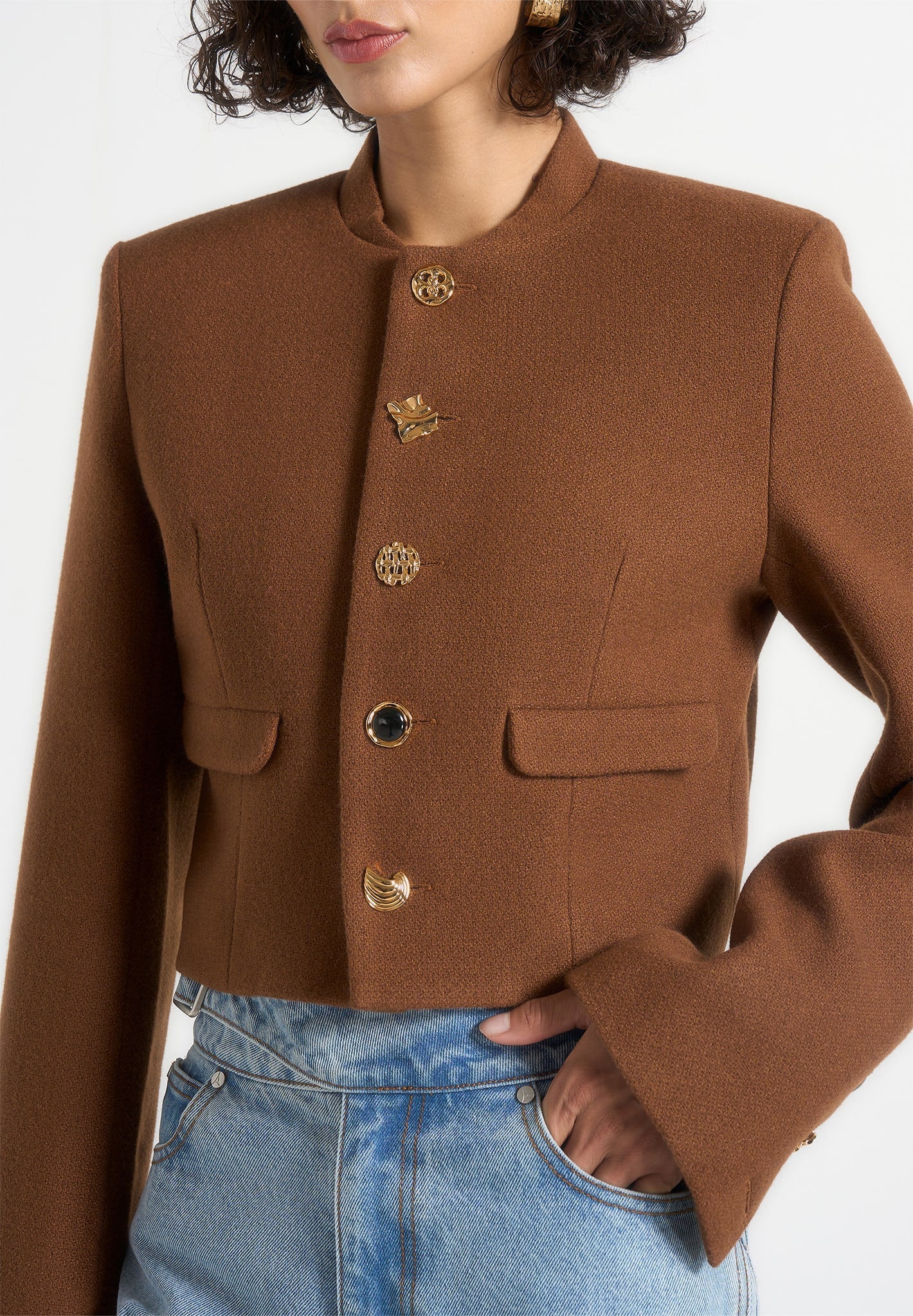 Evana - Structured Wool Jacket With Mixed Buttons - Rust - Image 2
