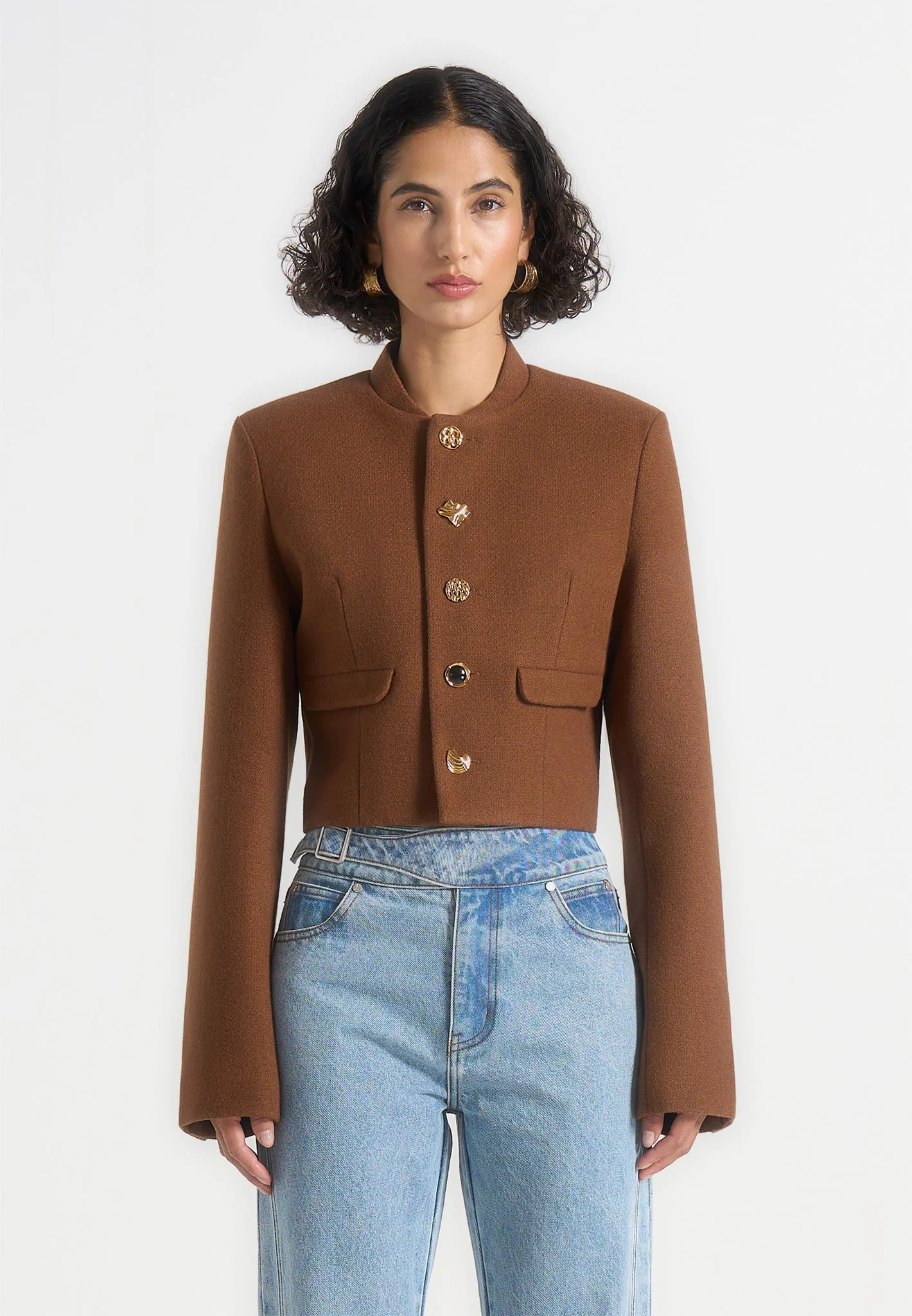 Evana - Structured Wool Jacket With Mixed Buttons - Rust - Image 3