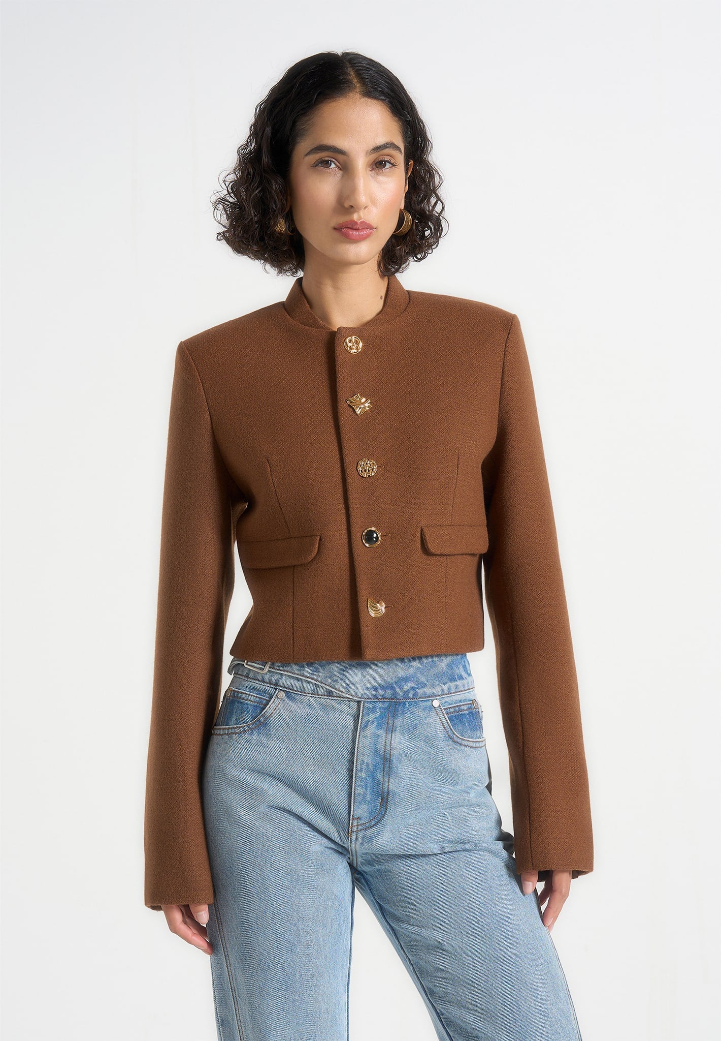 Evana - Structured Wool Jacket With Mixed Buttons - Rust - Image 4