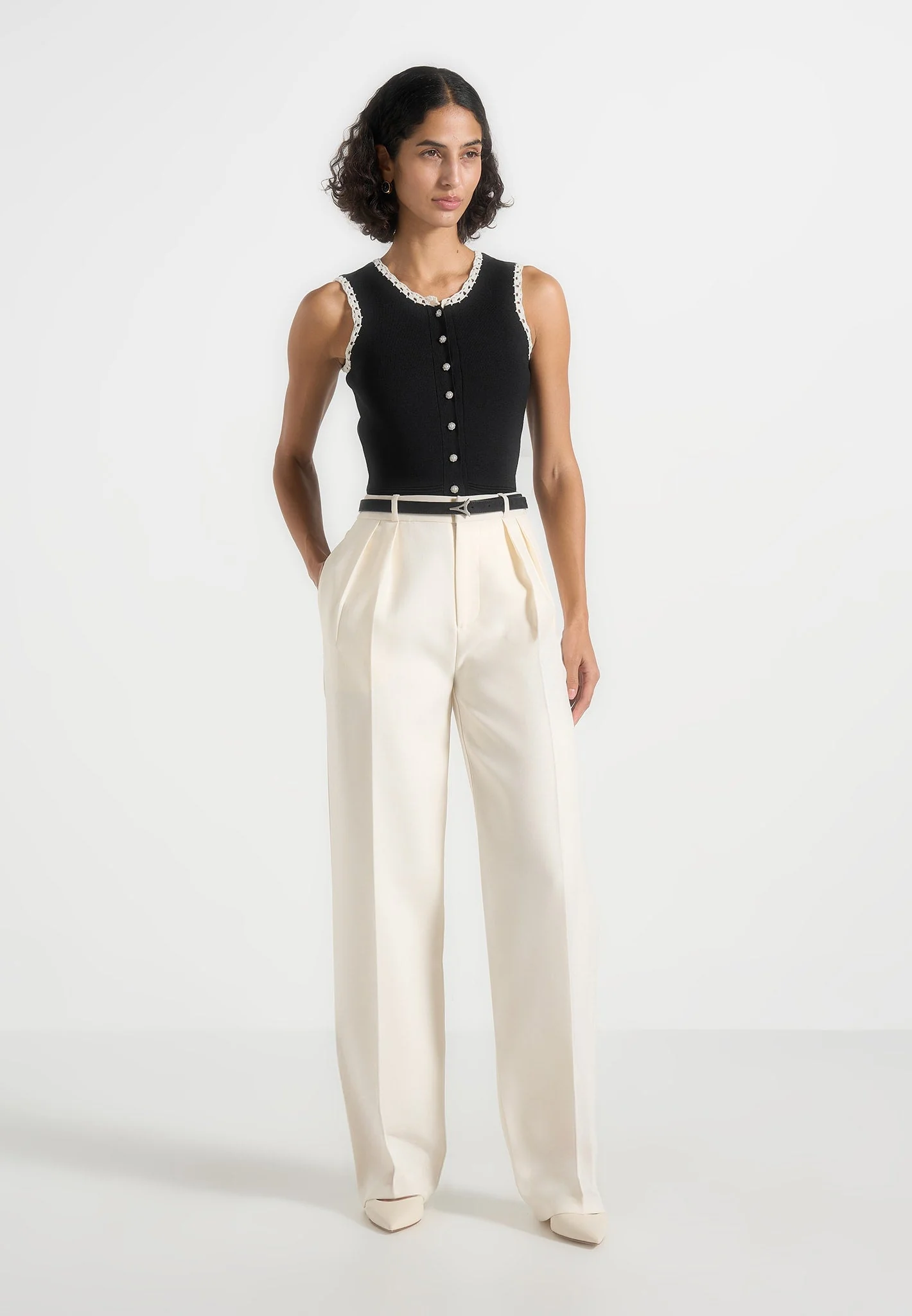 Evelyn - Crochet Frill Crop Top - Black - Image 2