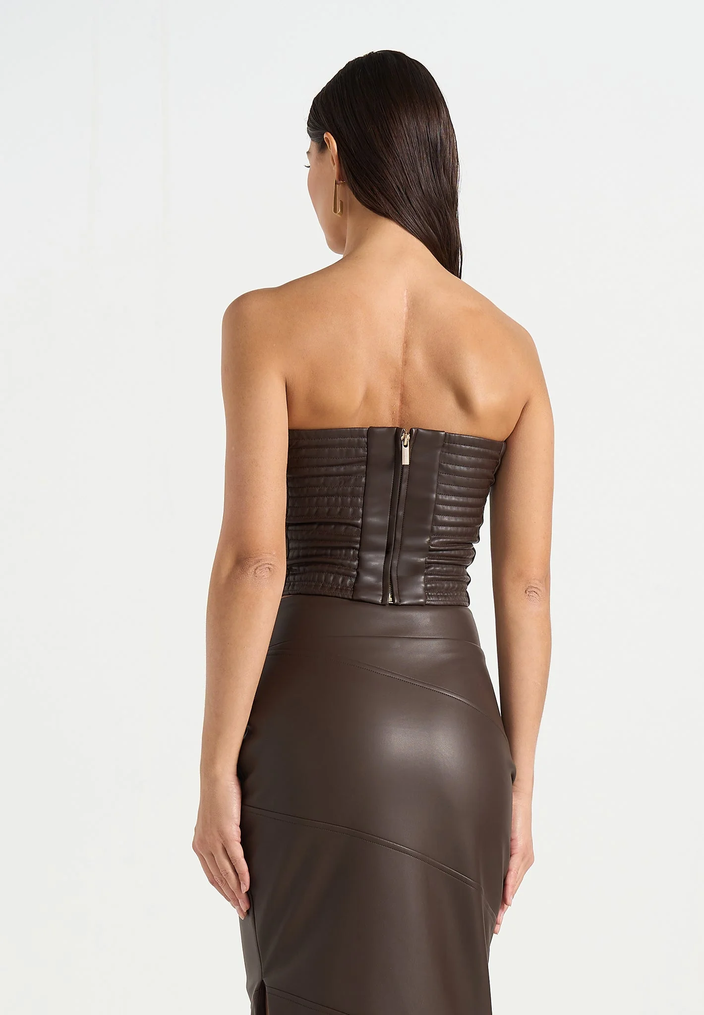 Evie - Bandeau Leather Corset Top - Brown - Image 4
