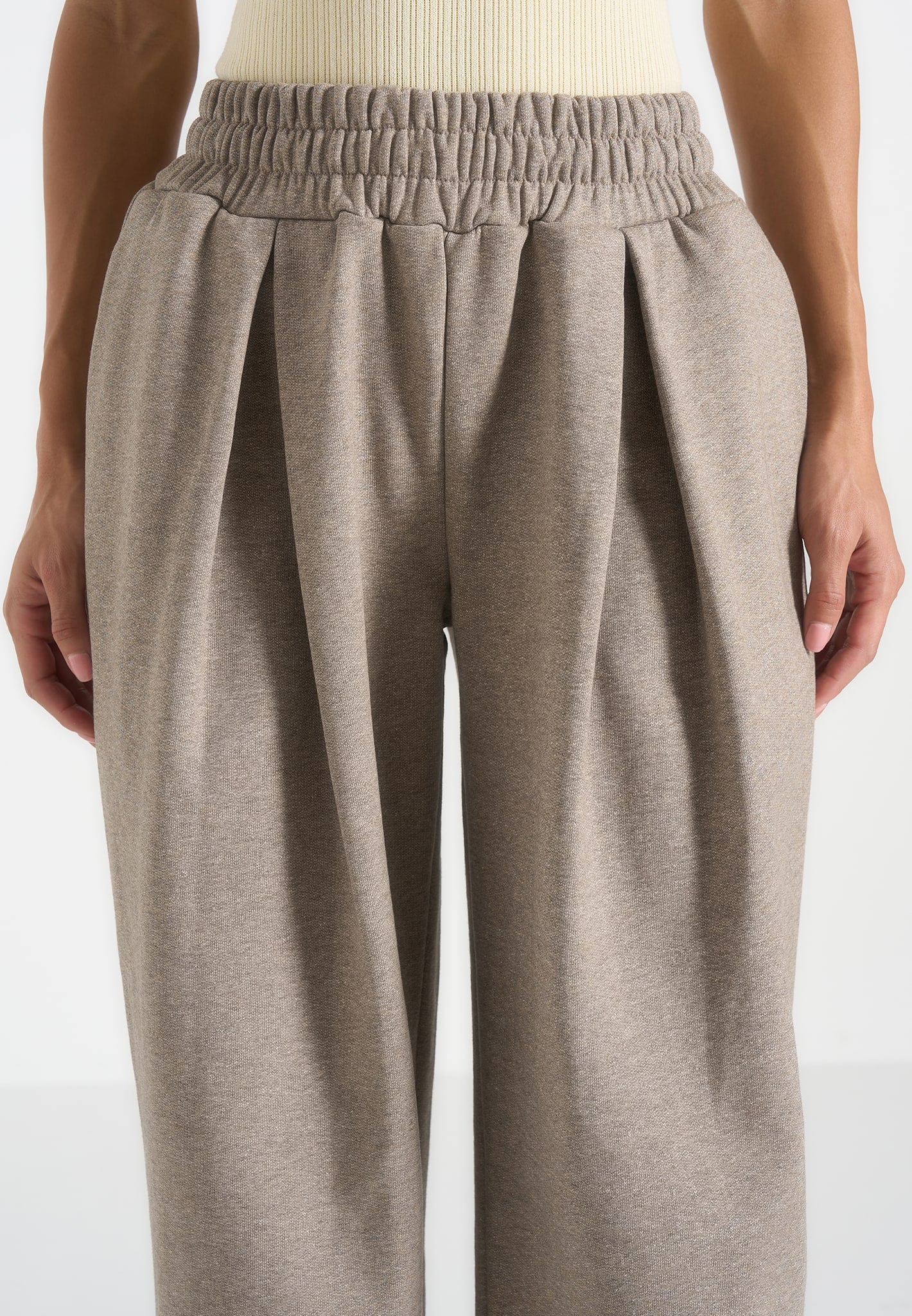 Fanny - Straight Leg Box Pleat Joggers - Taupe - Image 3