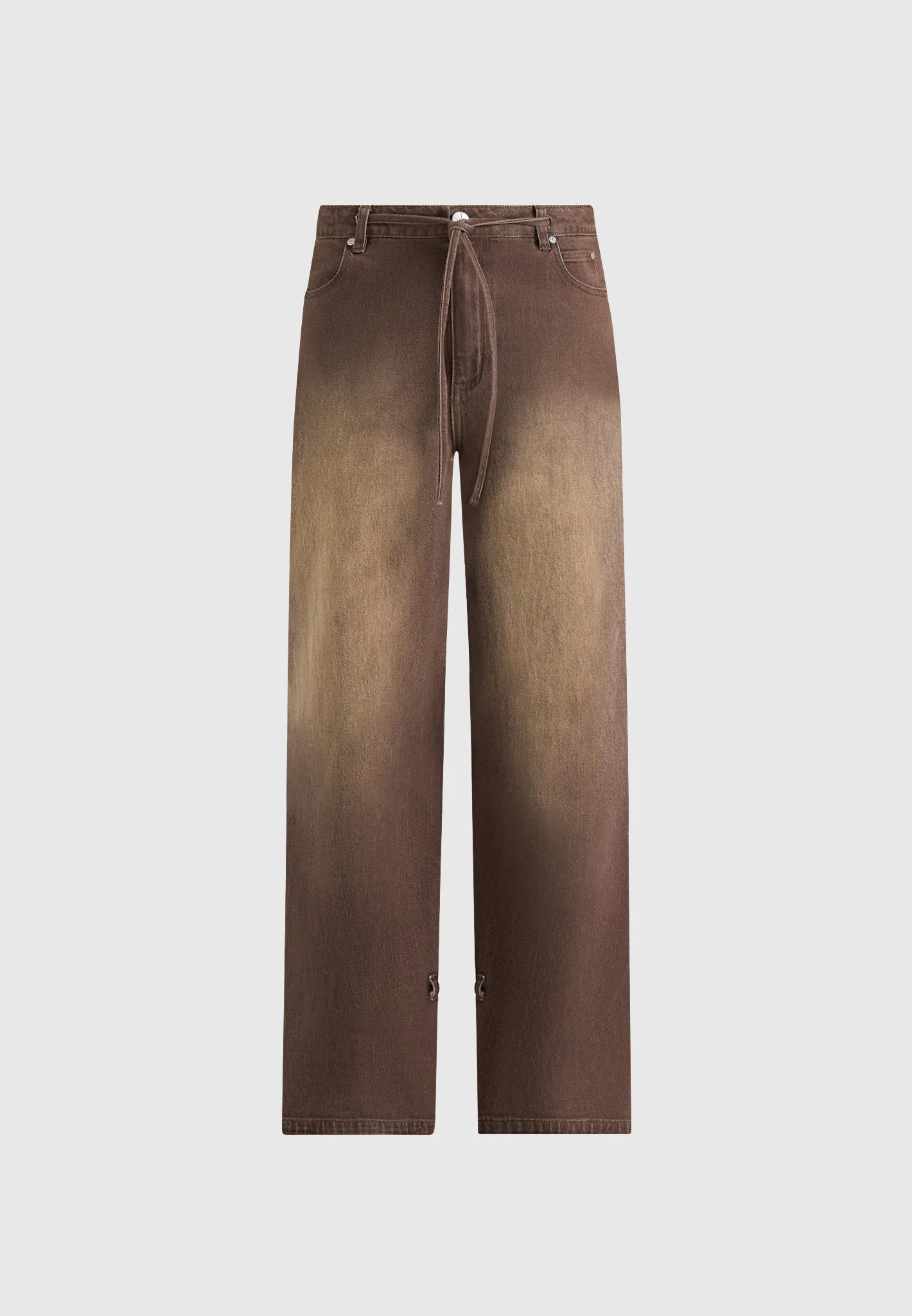 Faye - Wide Mid Rise Jeans With Tie Waist - Brown - Image 8
