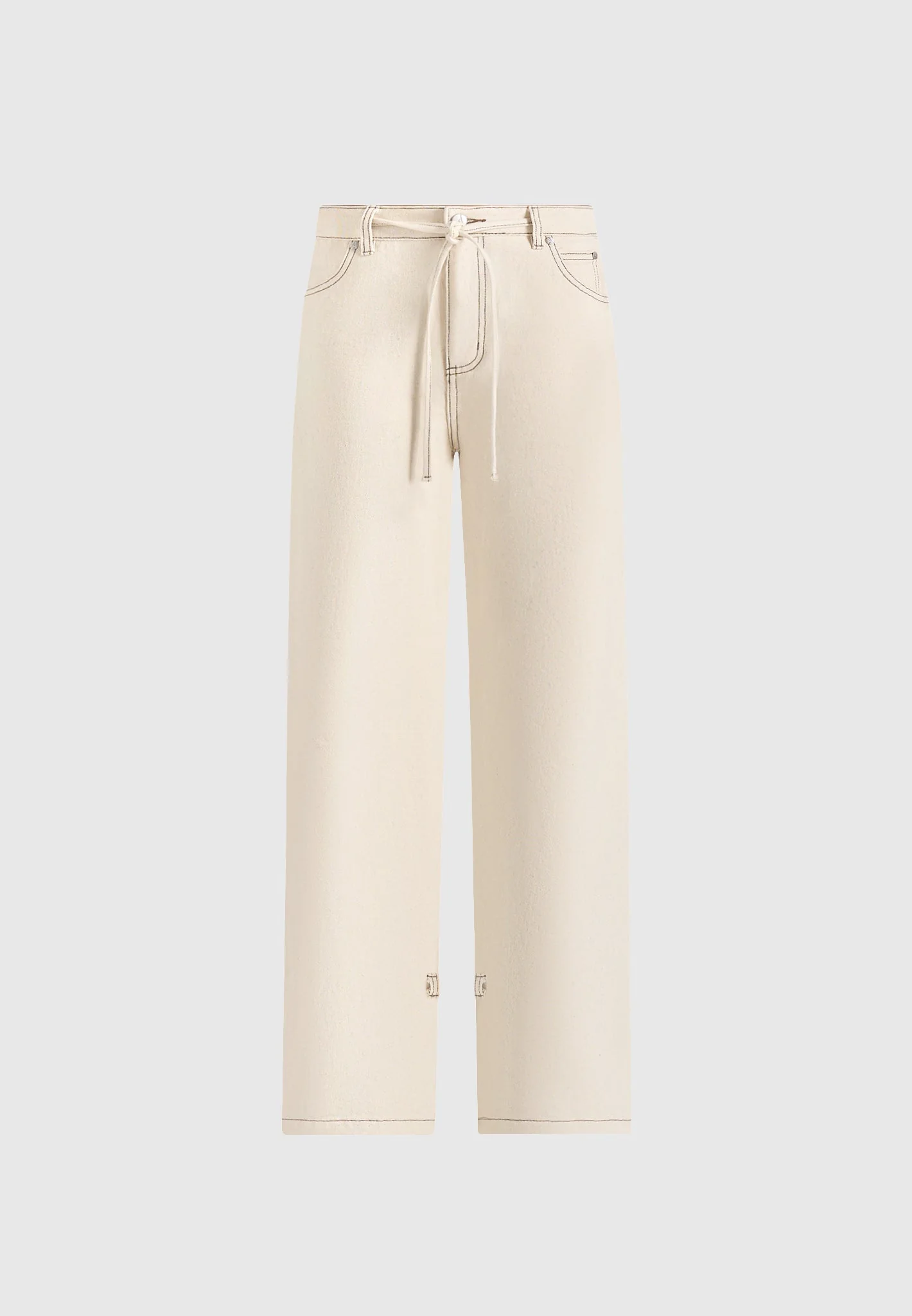 Faye - Wide Mid Rise Jeans With Tie Waist - Cream - Image 7