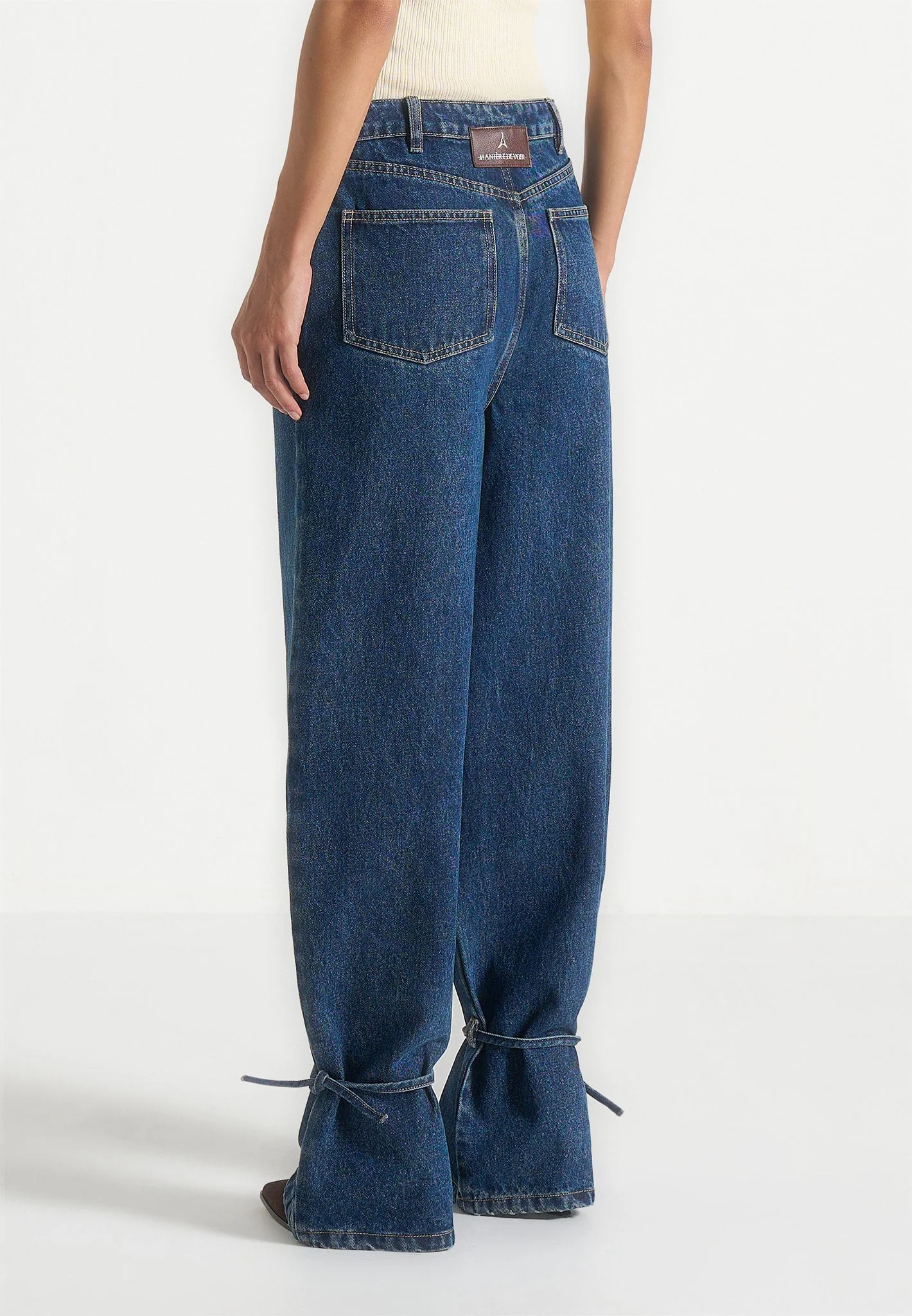 Faye - Wide Mid Rise Jeans With Tie Waist - Indigo - Image 6