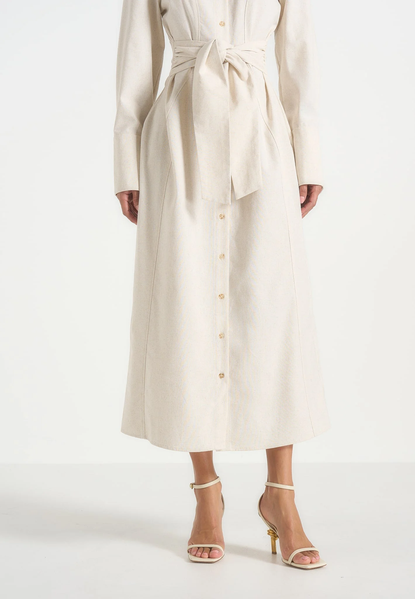 Fern - Linen Midi Shirt Dress With Tie Waist - Natural - Image 2