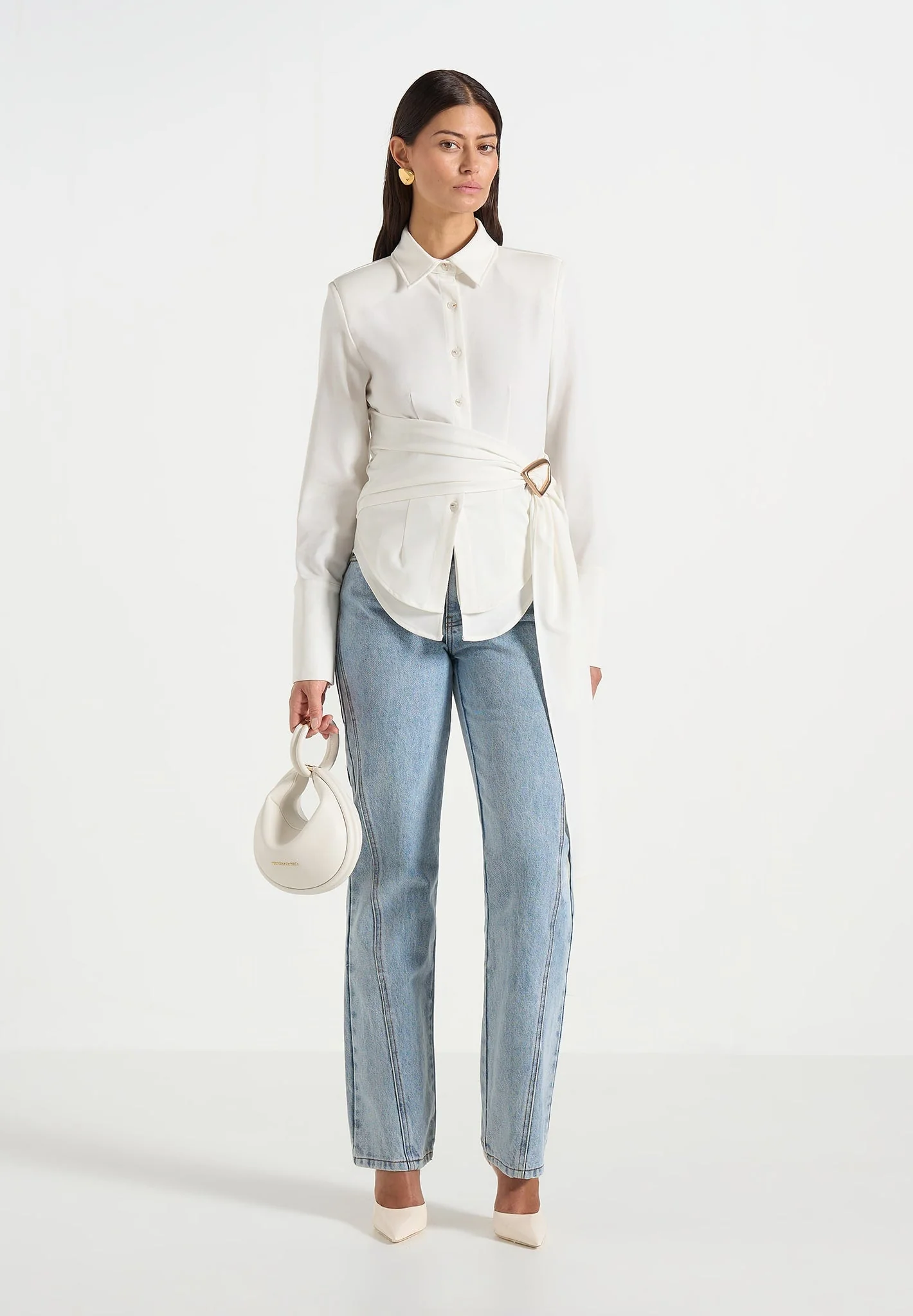 Fia - Wrap Shirt With Hardware Detail - White - Image 2