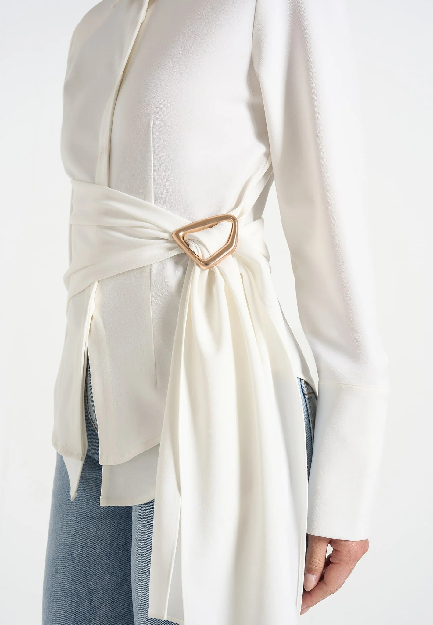 Fia - Wrap Shirt With Hardware Detail - White - Image 3