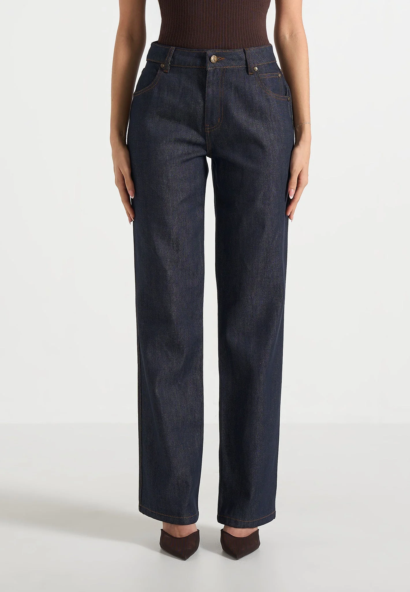 Florence - High Rise Straight Leg Denim Jeans - Indigo - Image 4