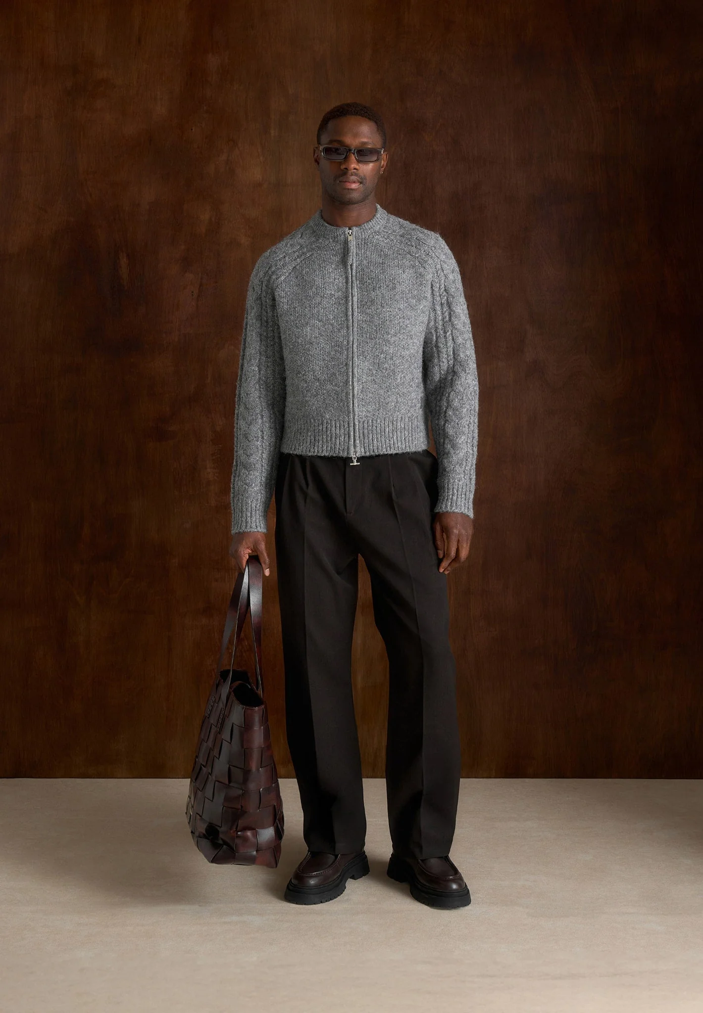 Gaby - Speckled Cable Knit Zip Cardigan - Grey - Image 3