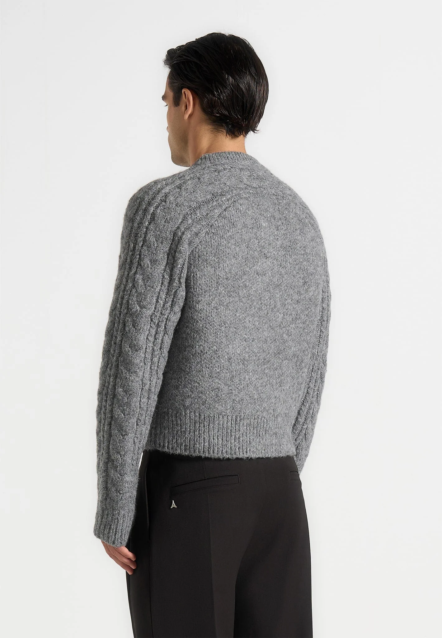 Gaby - Speckled Cable Knit Zip Cardigan - Grey - Image 7