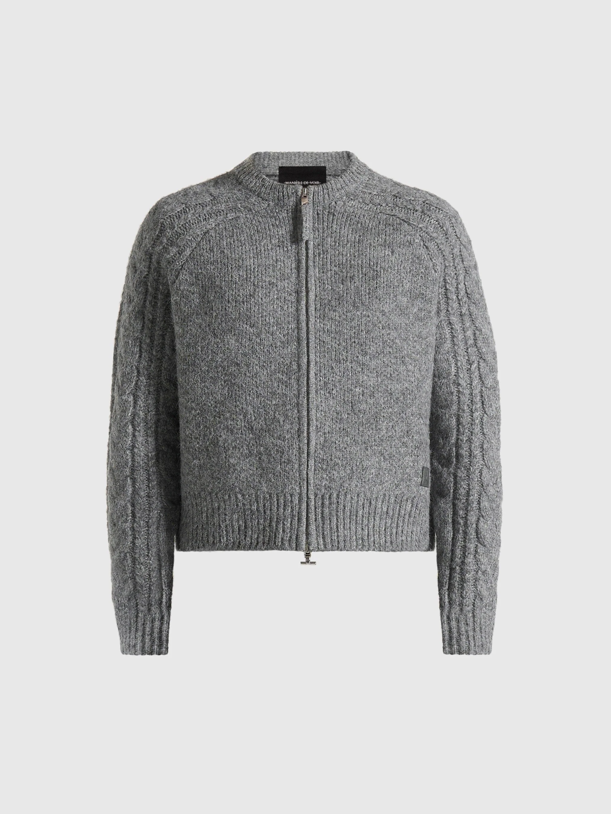Gaby - Speckled Cable Knit Zip Cardigan - Grey - Image 8