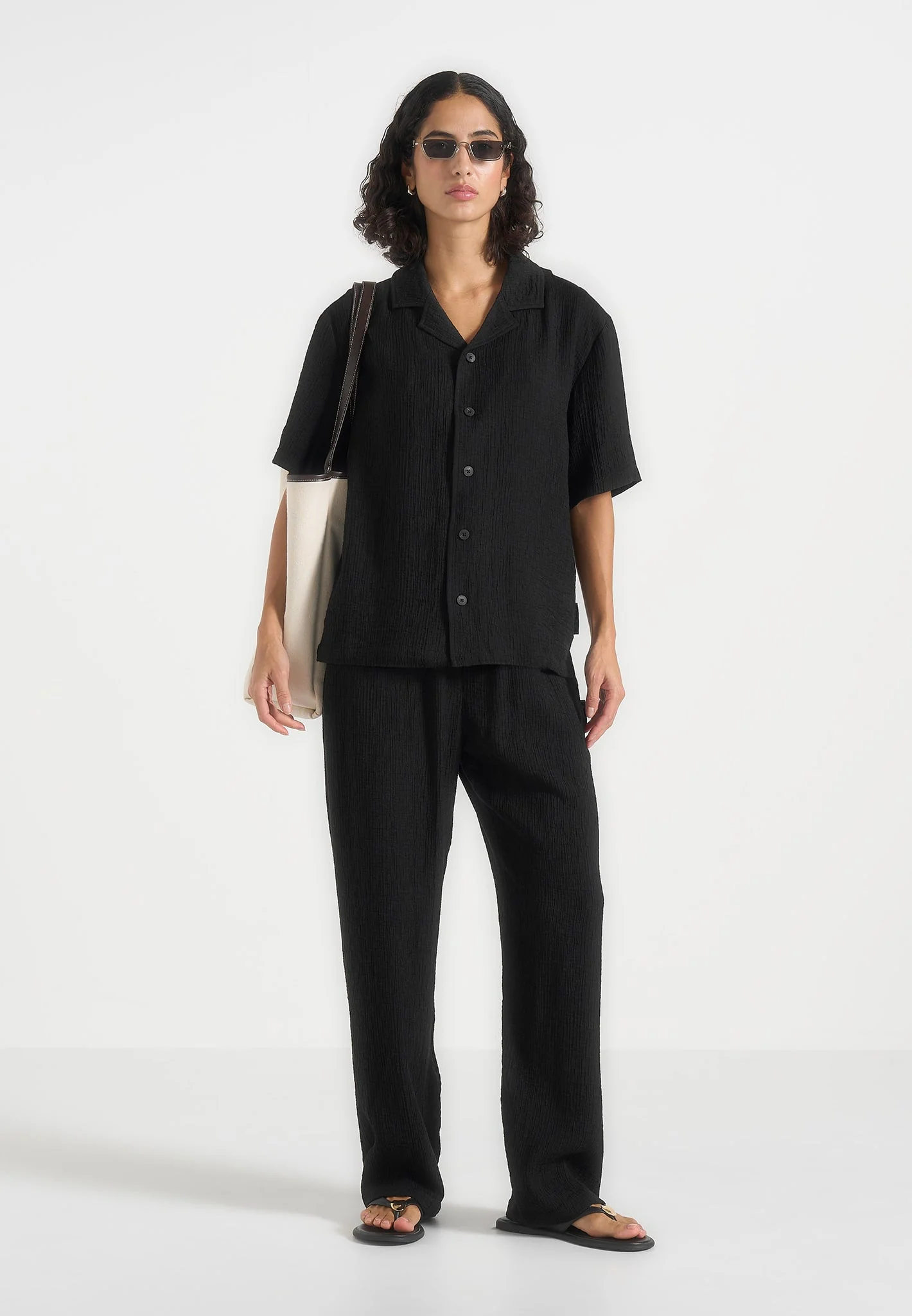 Harley - Unisex Textured Revere Shirt - Black - Image 3
