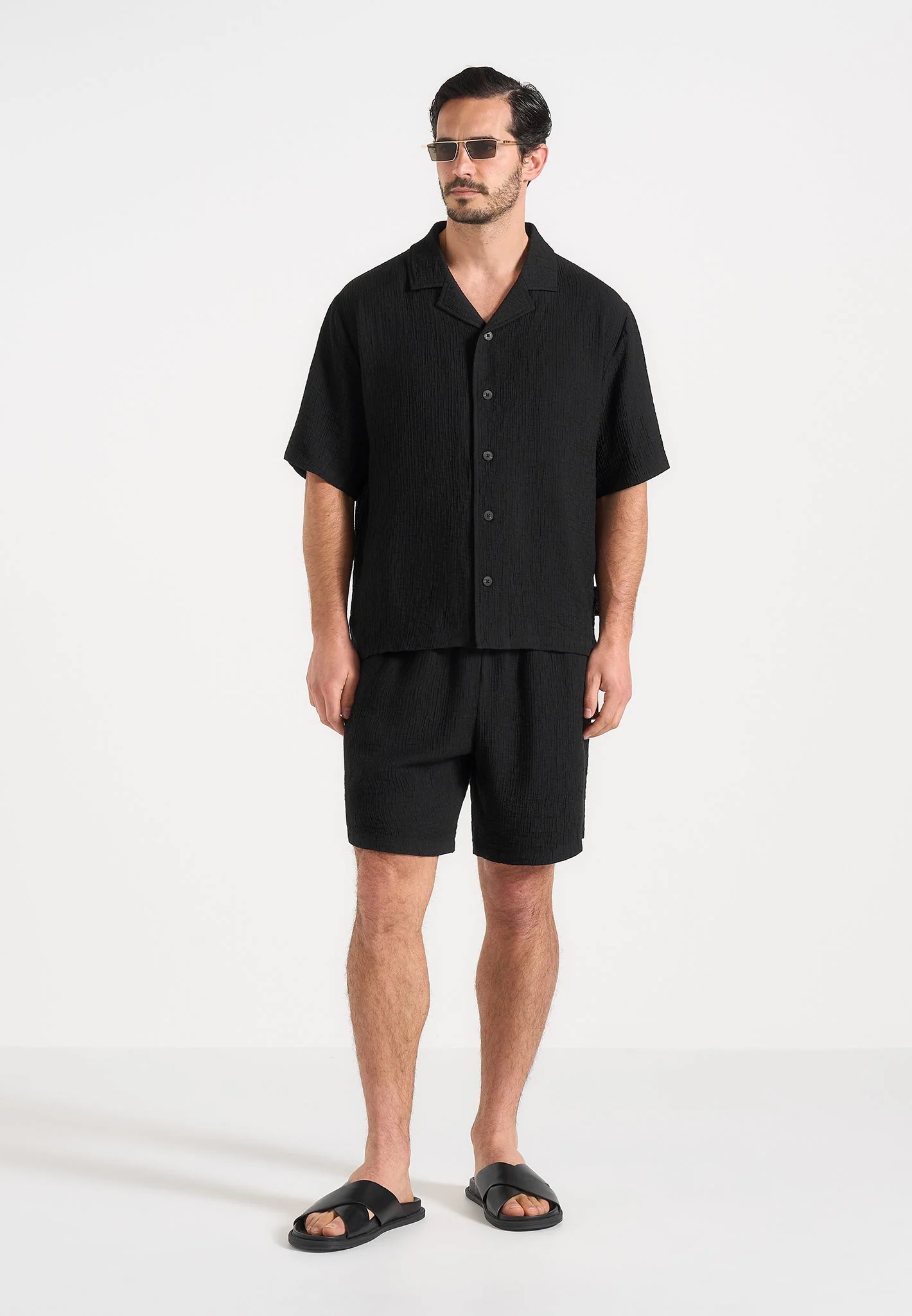 Harley - Unisex Textured Revere Shirt - Black - Image 4